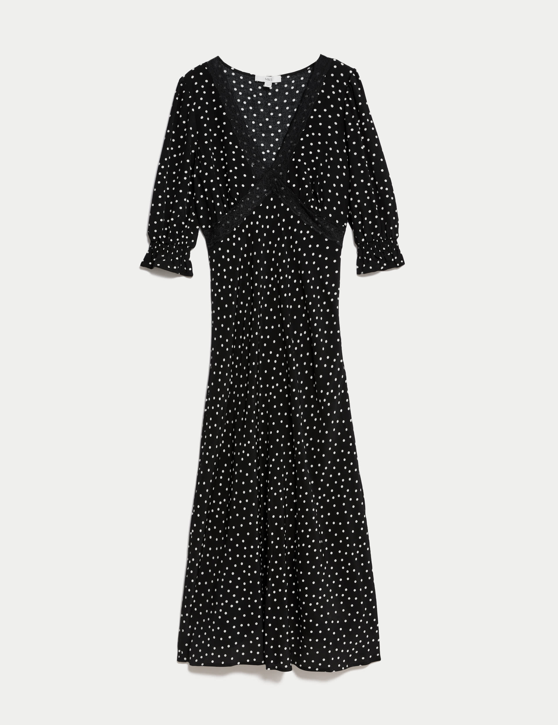 M&S Women's Polka Dot Midaxi Tea Dress - 14REG - Black Mix, Black Mix