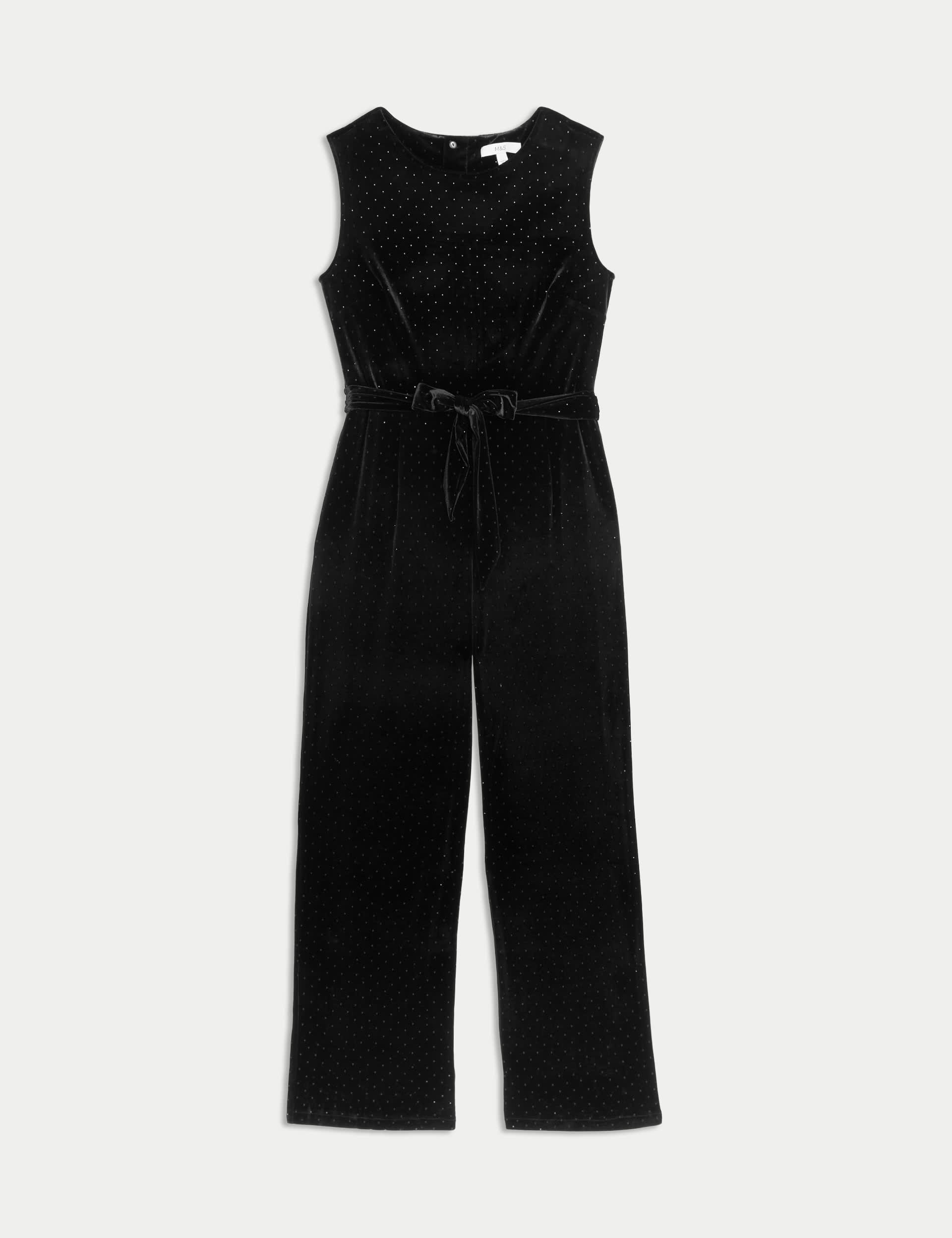 M&S Women's Velvet Embellished Tie Front Sleeveless Jumpsuit - 12REG - Black, Black