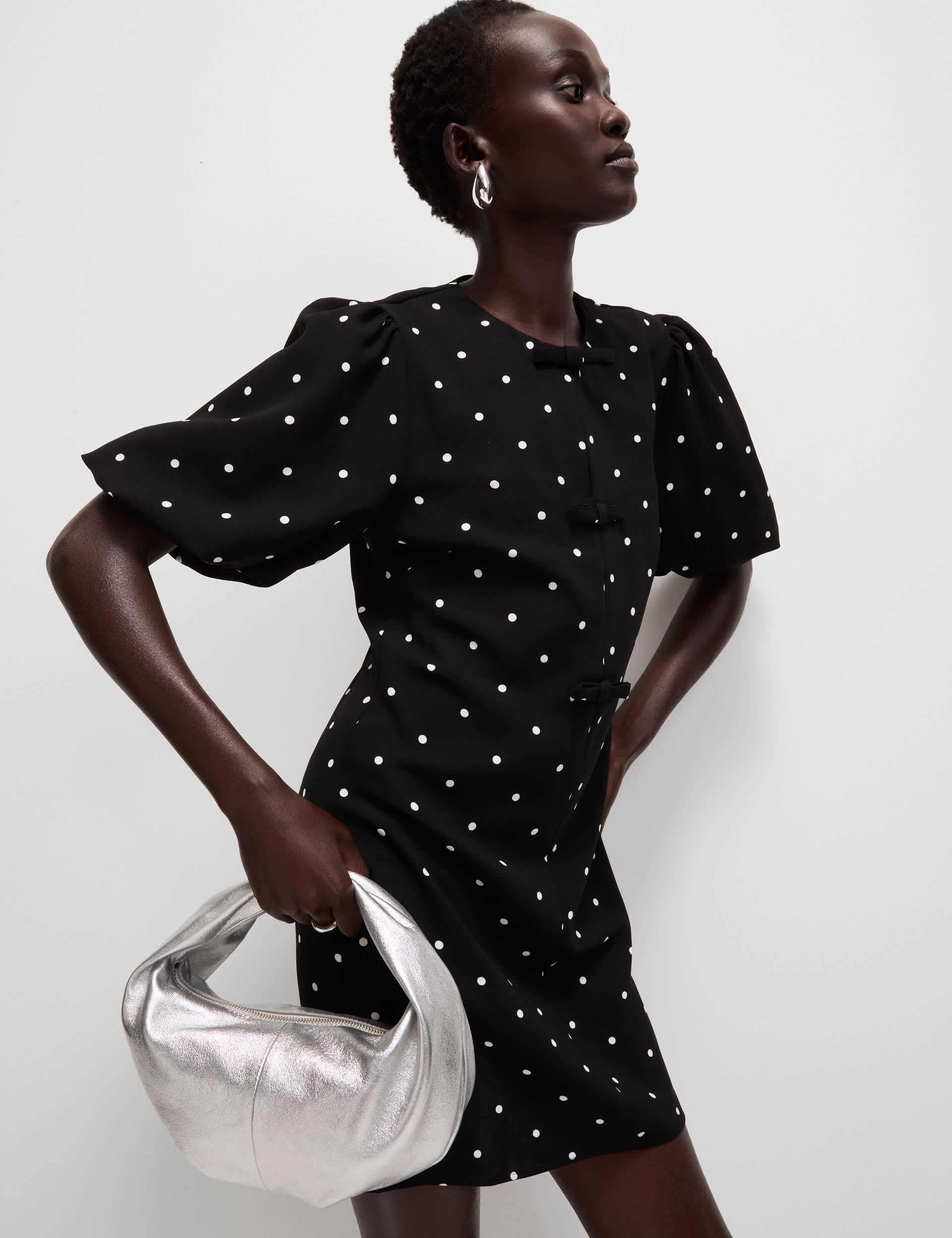 M&S Women's Polka Dot Puff Sleeve Mini Column Dress