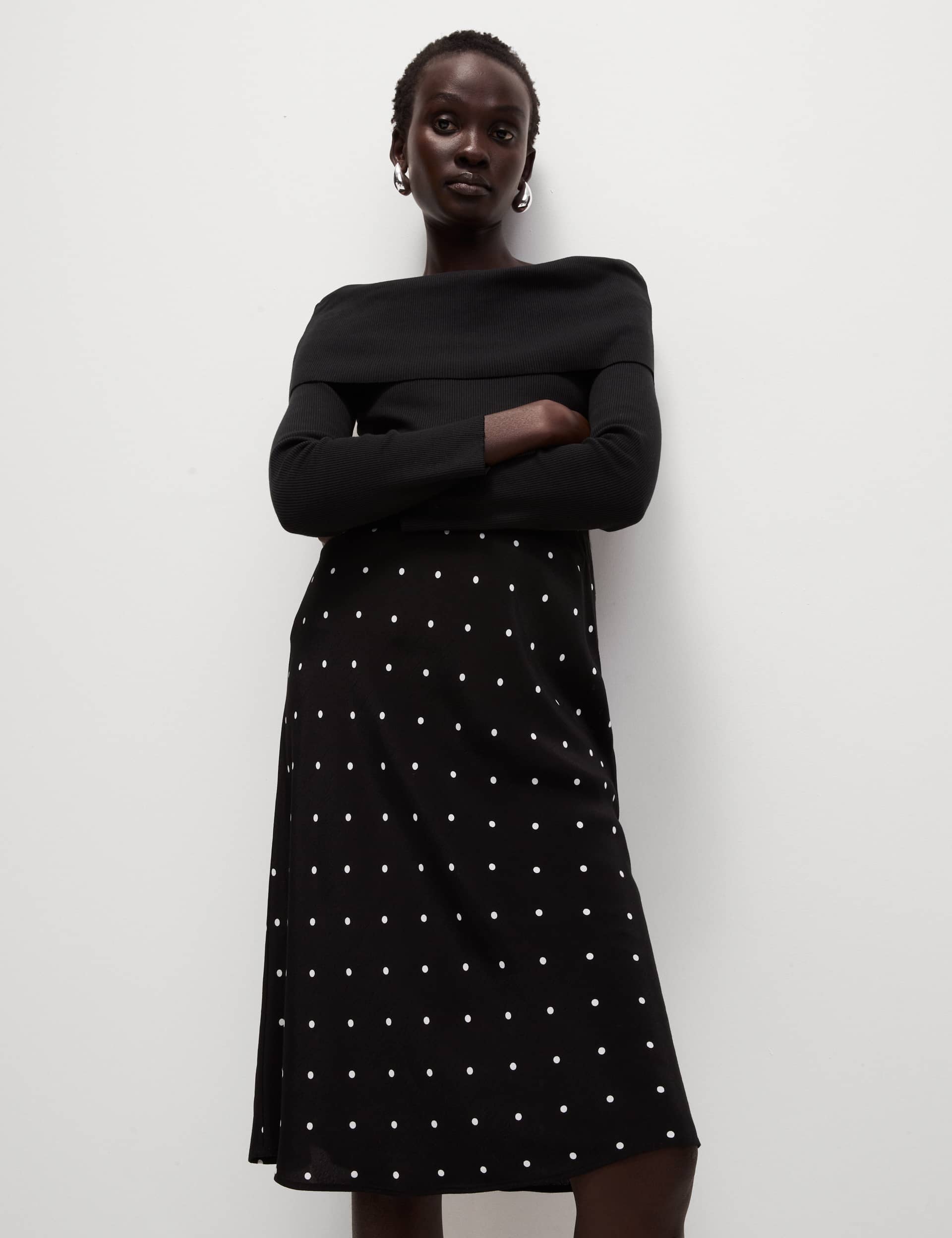 M&S Women's Polka Dot Knee Length Slip Skirt