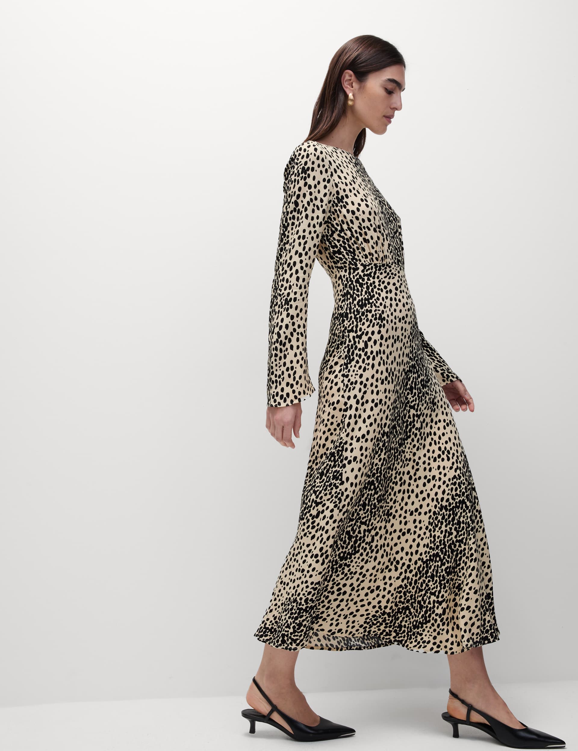 M&S Collection Women's Animal Print Long Sleeve Midaxi Tea Dress - 14REG - Brown Mix, Brown Mix