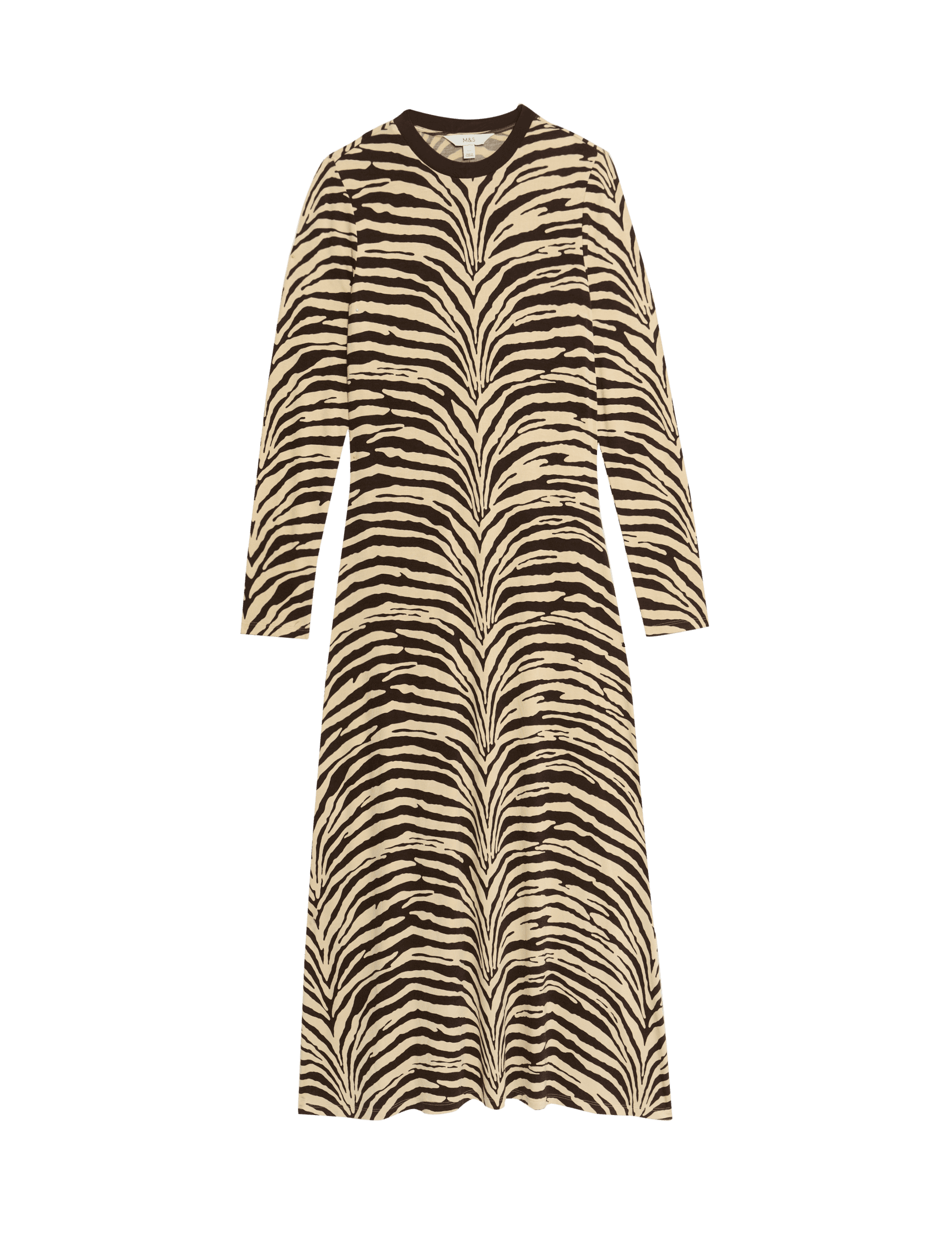 M&S Collection Women's Jersey Animal Print Midaxi Bodycon Dress - 12REG - Brown Mix, Brown Mix