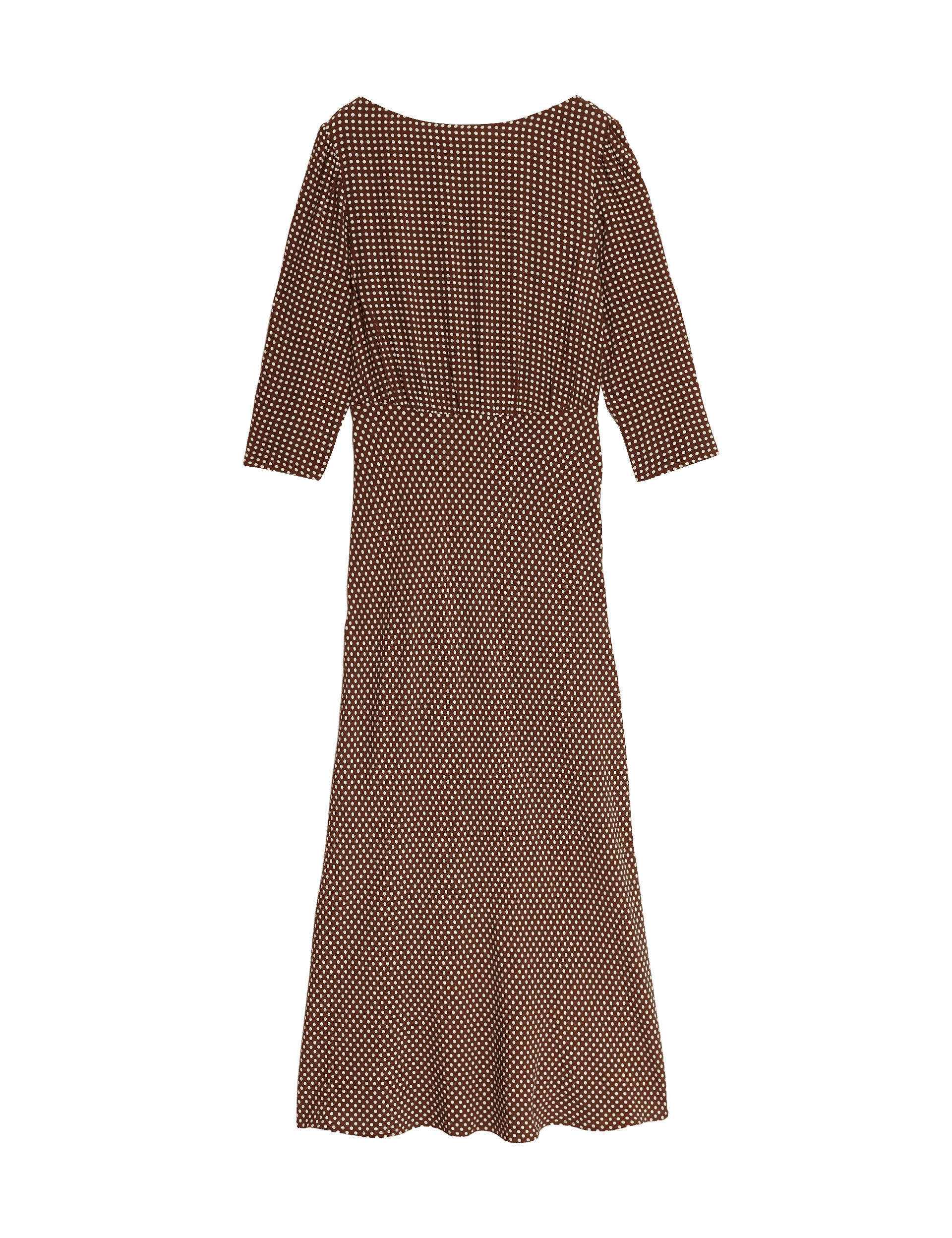 M&S Collection Women's Round Neck Spot Print Midaxi Tea Dress - 14REG - Brown Mix, Brown Mix