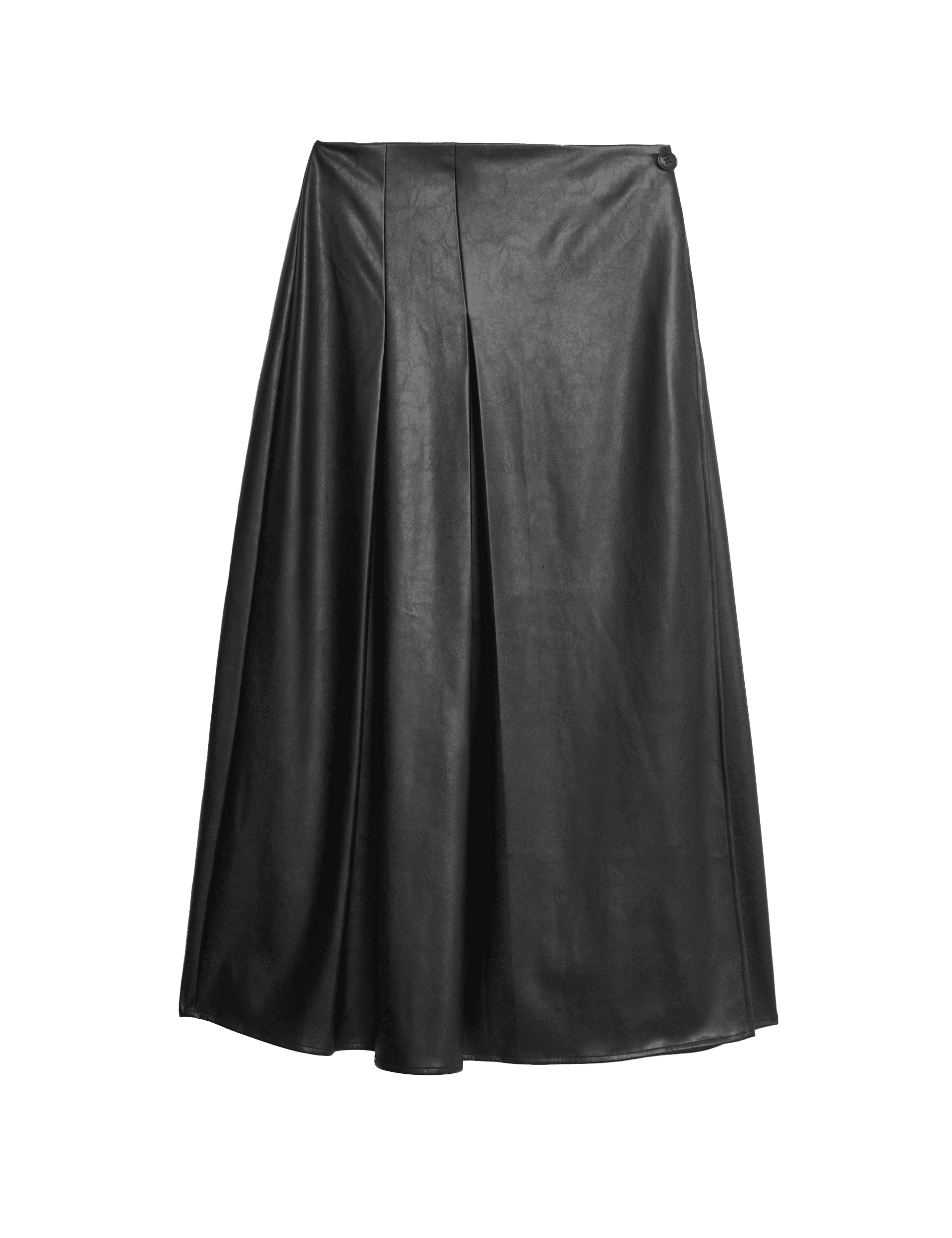 M&S Collection Women's Leather Look Pleated Midaxi Wrap Skirt - 12REG - Black, Black