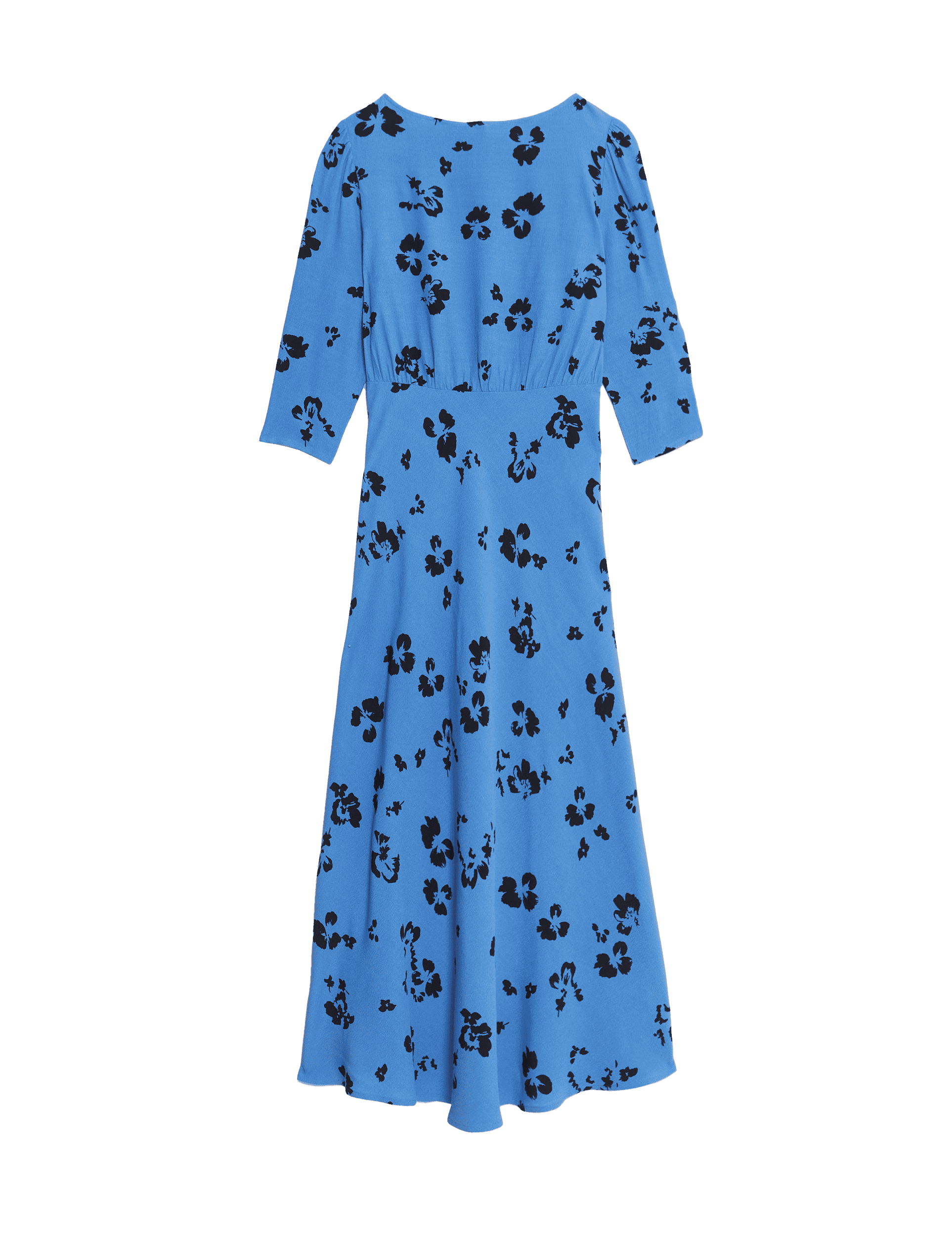 M&S Collection Women's Floral Round Neck Midaxi Tea Dress - 12REG - Blue Mix, Blue Mix