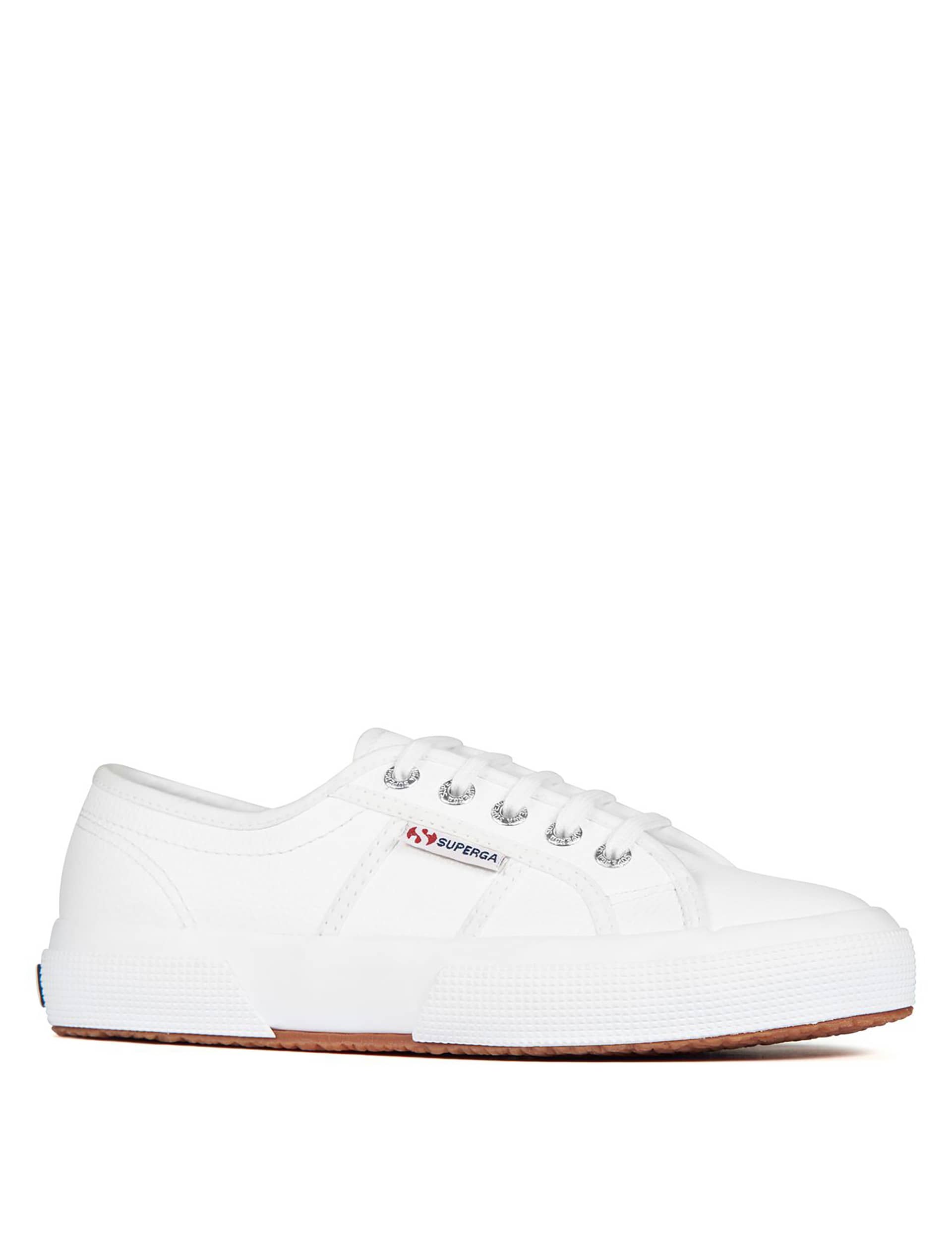 Superga 2750 Efglu Leather Lace Up Trainers - 6 - White, Black,Navy,White