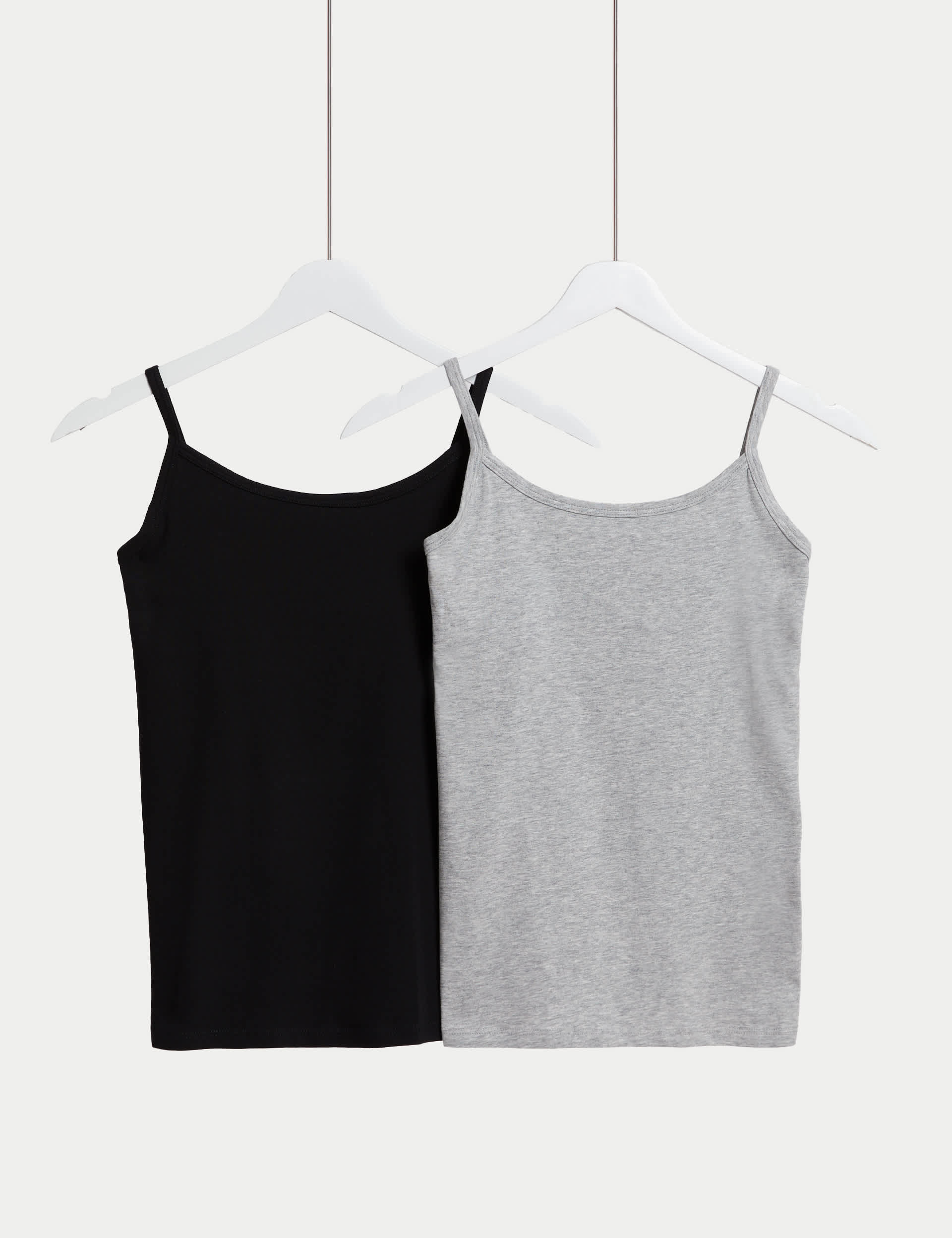 M&S Women's 2pk Teen Cotton Rich Secret Support Vests - 10 - Black, Black,Pink Mix