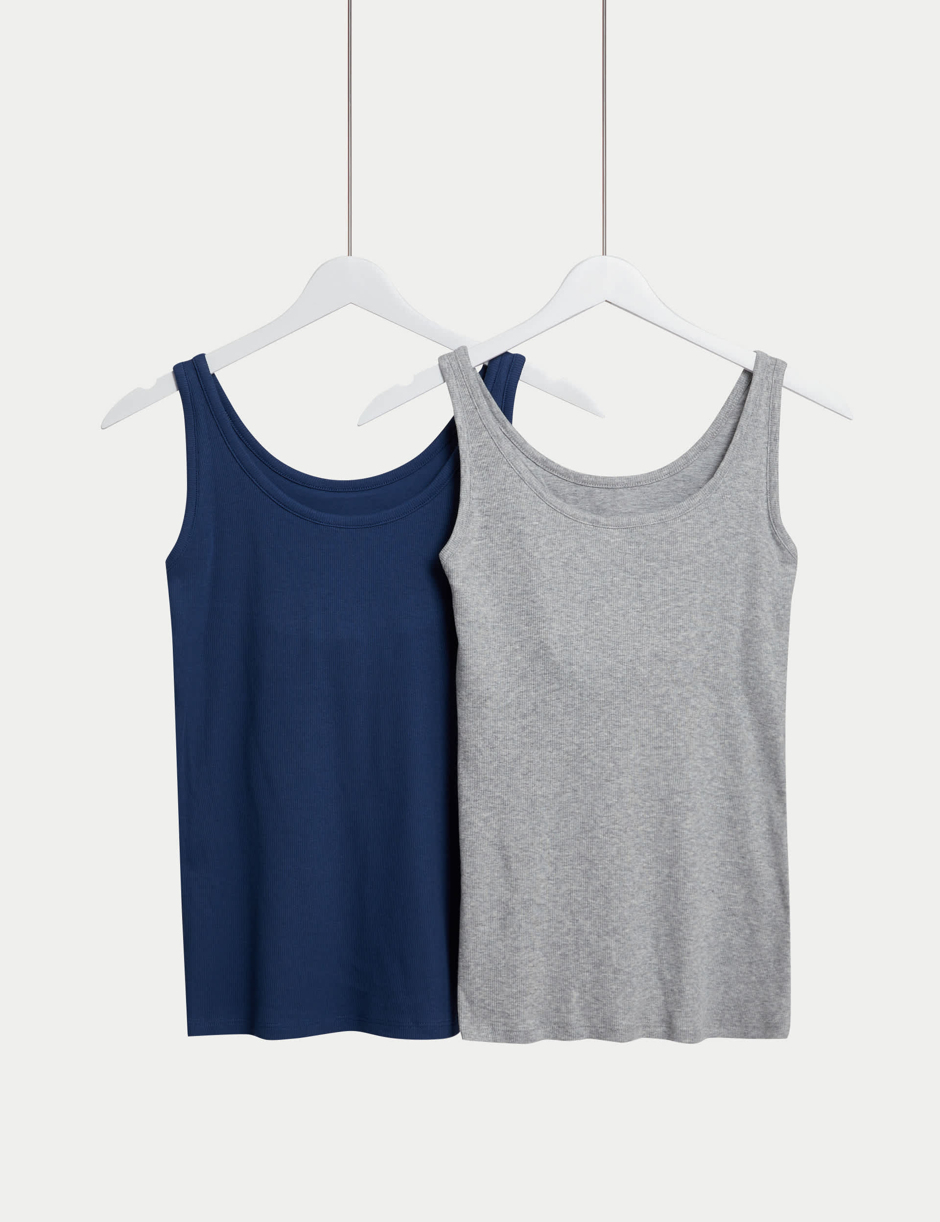 M&S Women's 2pk Cotton Rich Secret Support Vests - 12 - Dark Blue Mix, White Mix,Watermelon,Dark Bl