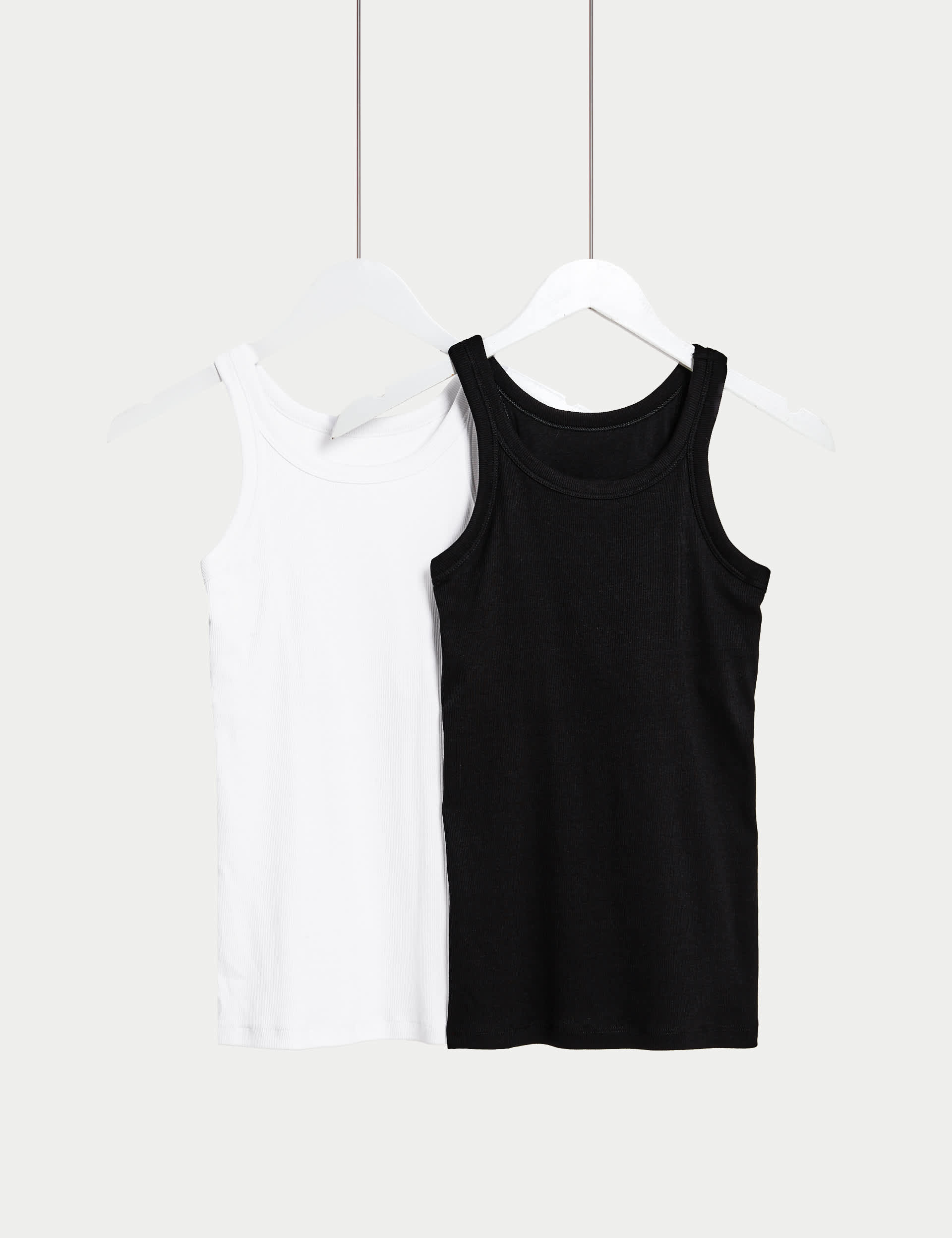 M&S Women's 2pk Cotton Rich Secret Support Vests - 14 - White Mix, White Mix