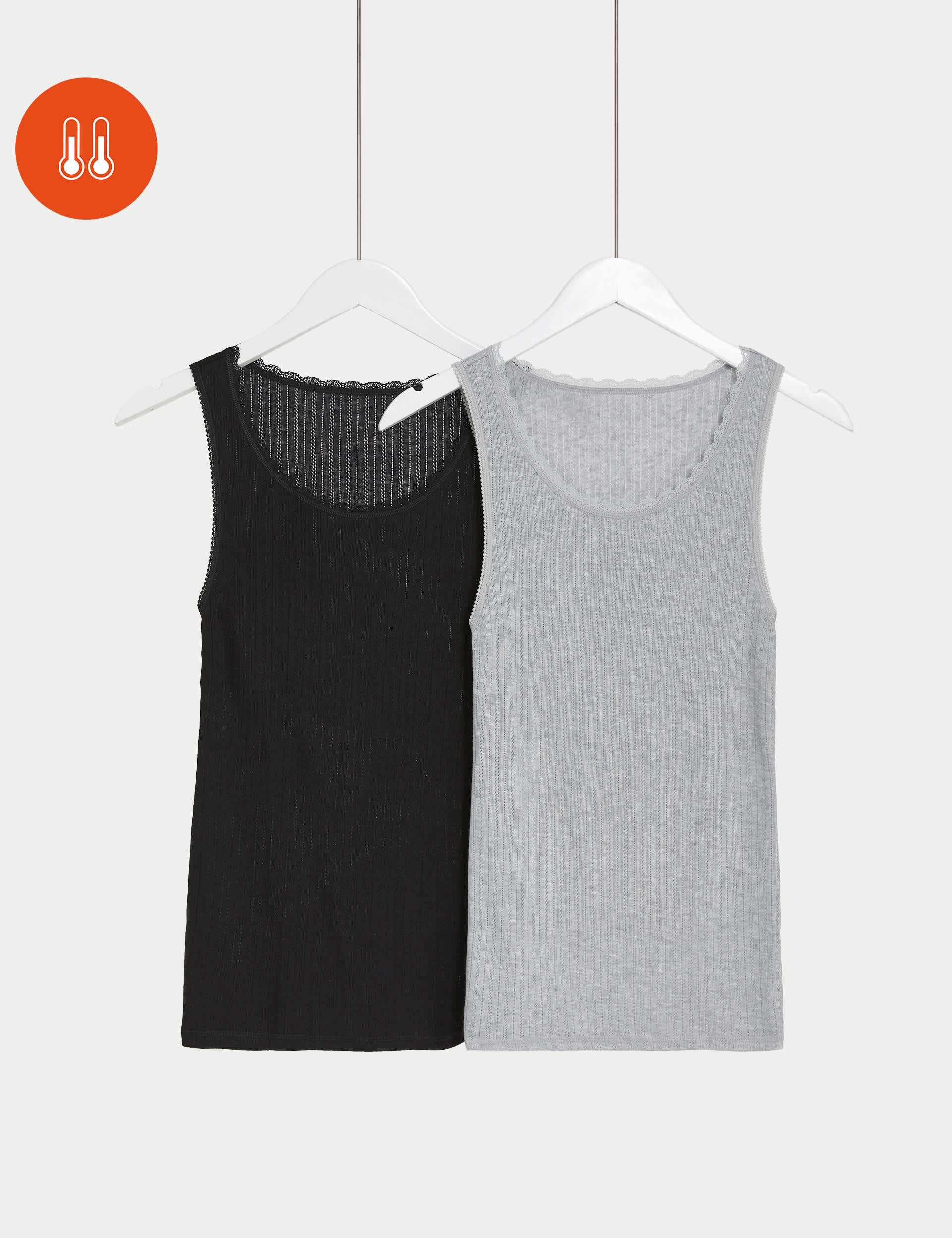 M&S Women's 2pk Thermal Pointelle Vests - 12 - Black Mix, Black Mix,White