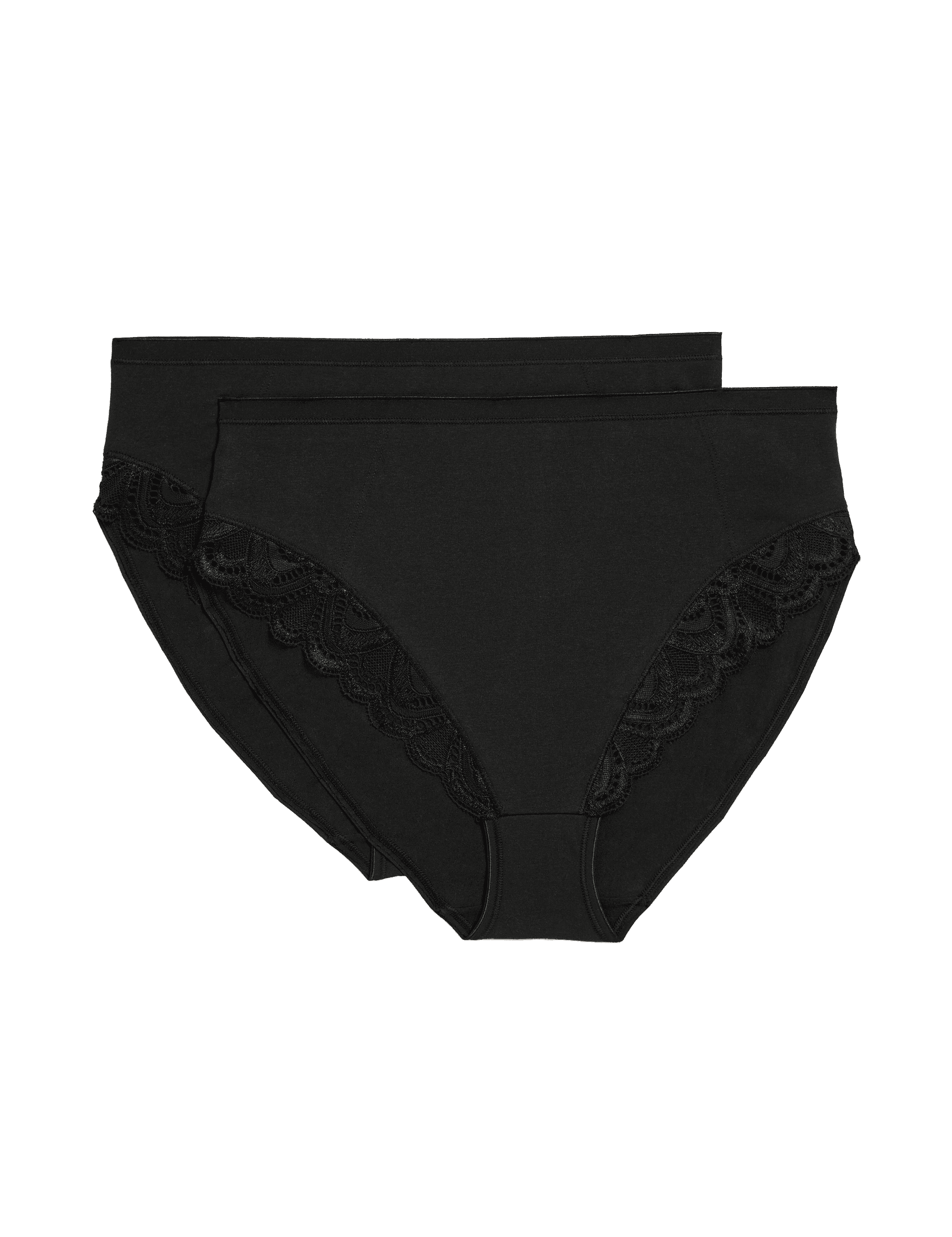 M&S Collection Women's 2 Pack Amelia Lace Cotton Rich Shaping Knickers - 14 - Black, Black,White,Ros