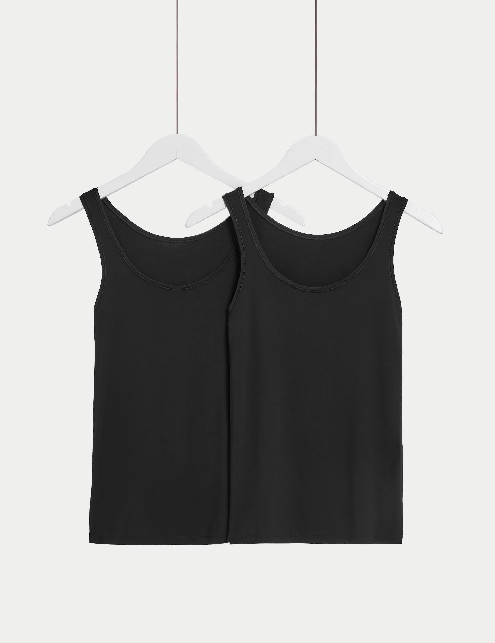 Body By M&S Women's 2pk Flexifit Modal Rich Vests - 12 - Black, White Mix,Black,Blackcurrant