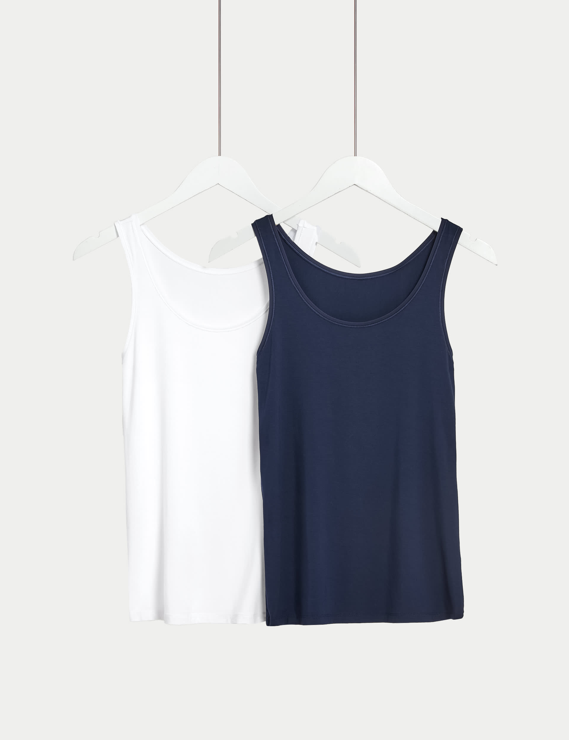 Body By M&S Women's 2pk Flexifit Modal Rich Vests - 14 - White Mix, White Mix,Black,Blackcurrant