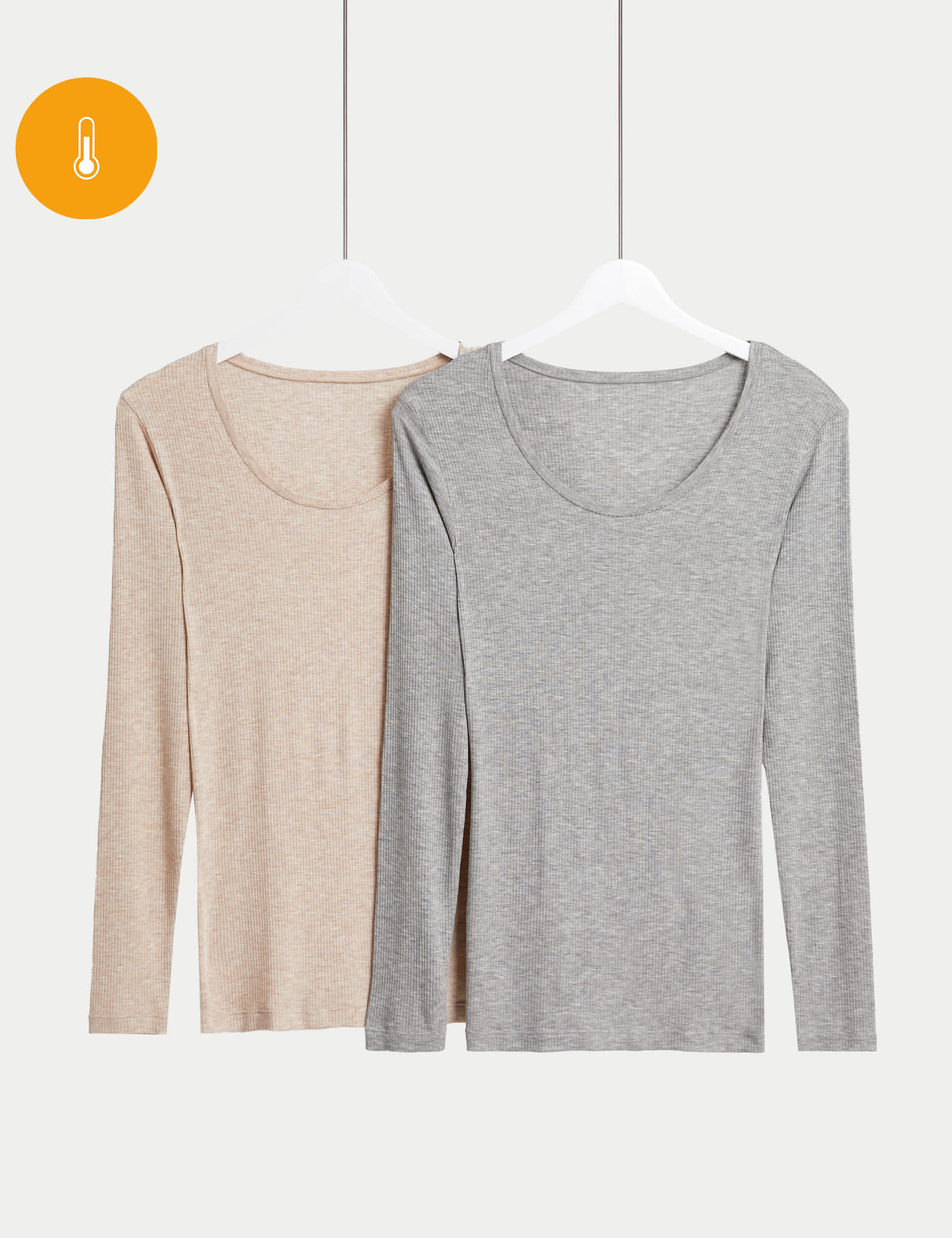 M&S Women's 2pk Heatgen™ Thermal Ribbed Tops - 12 - Grey Mix, Grey Mix