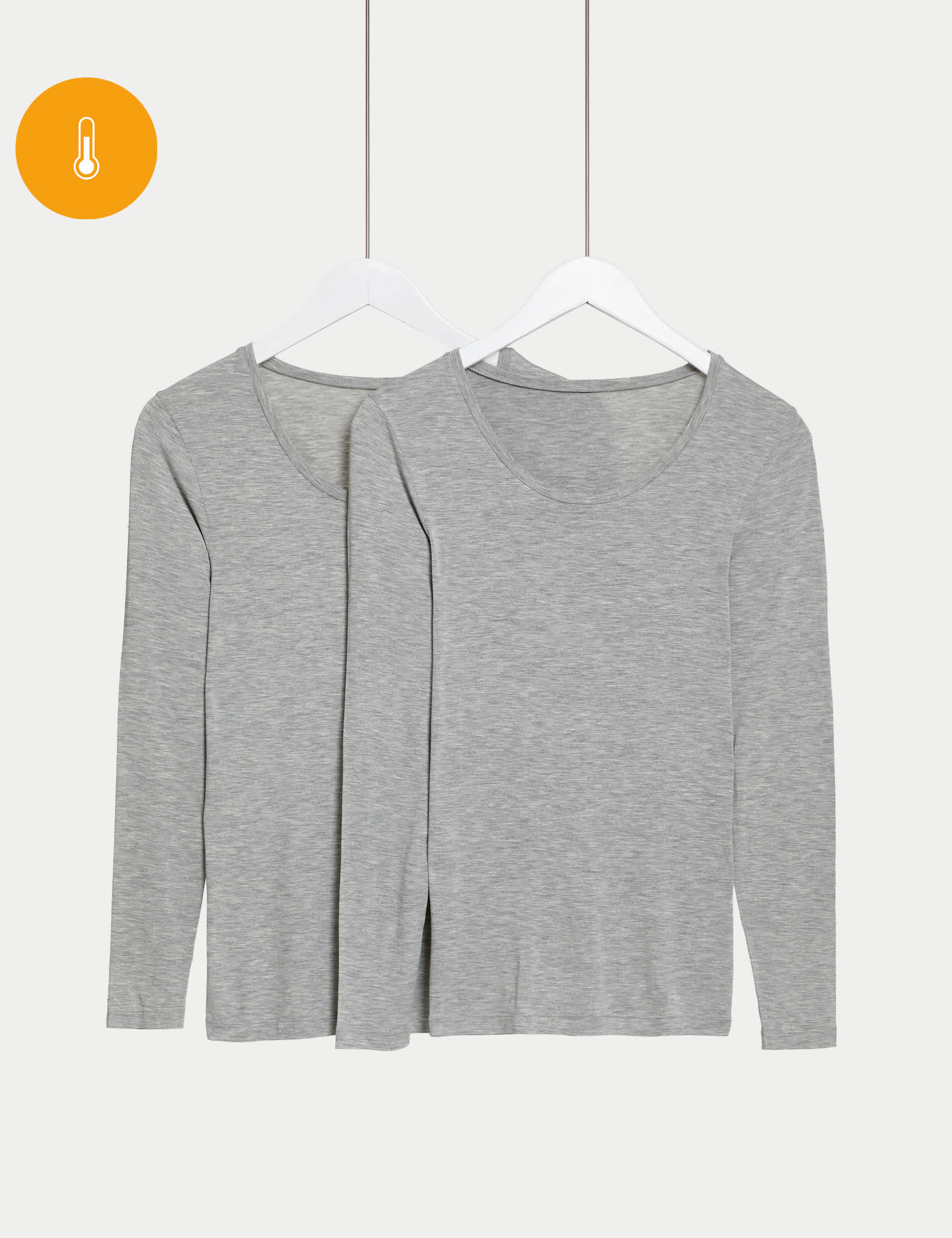 M&S Women's 2pk Heatgen Thermal Long Sleeve Tops - 12 - Light Grey, Light Grey