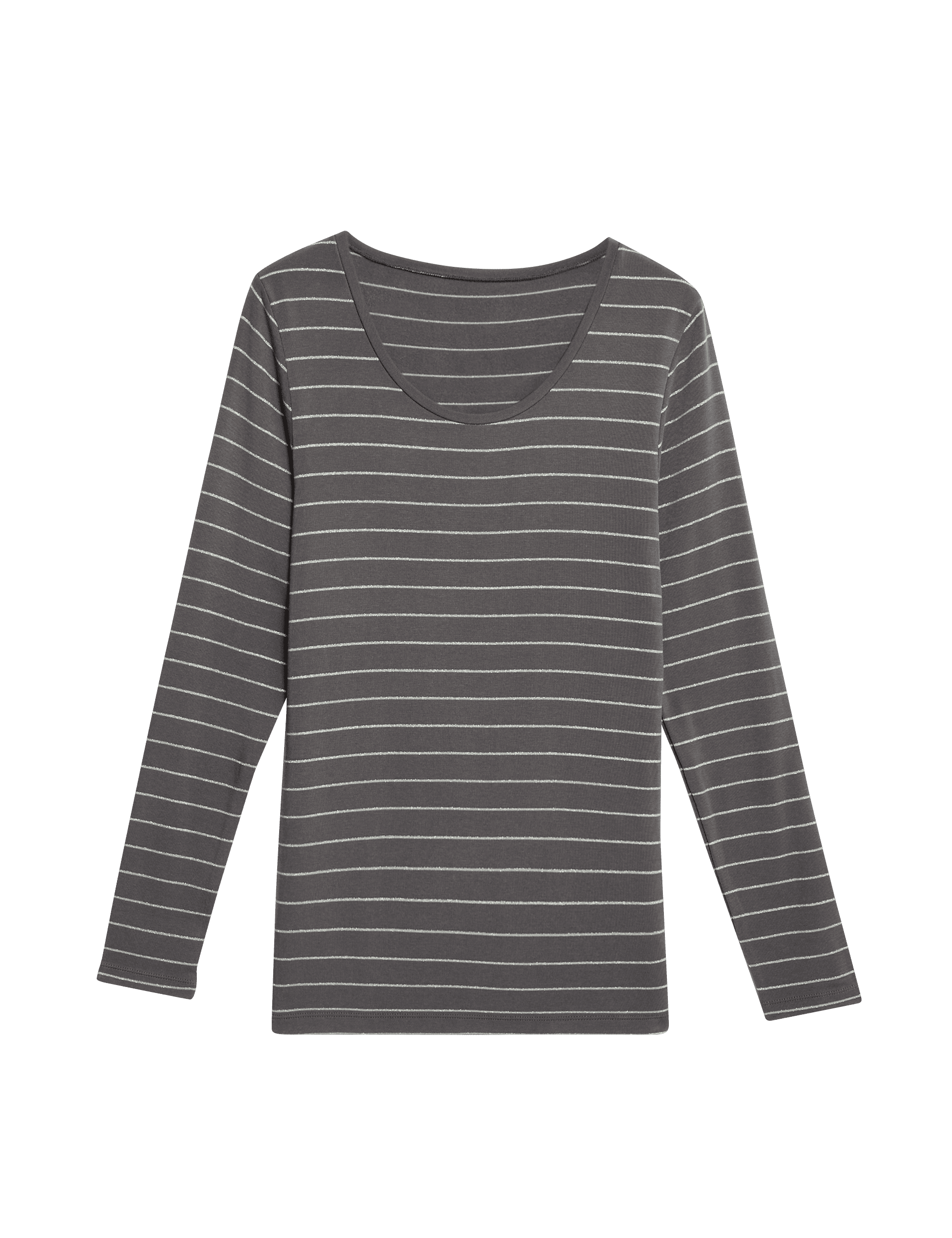 M&S Collection Women's Heatgen Medium Thermal Striped Top - 12 - Charcoal Mix, Charcoal Mix