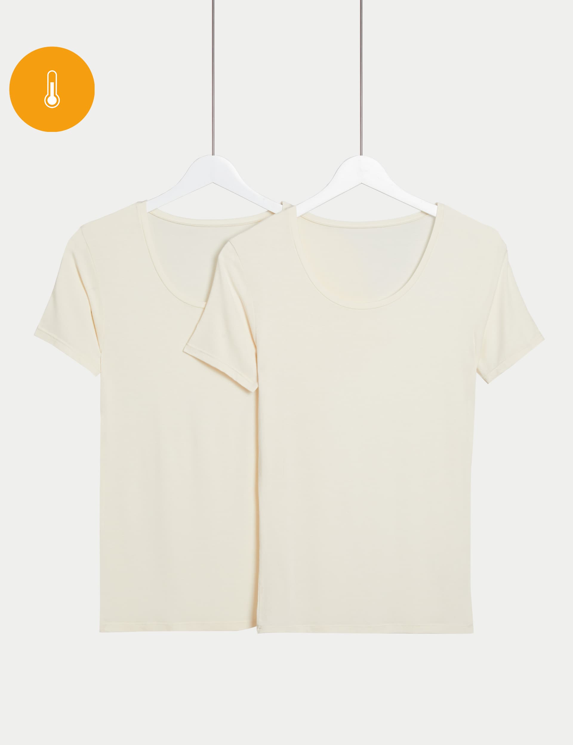 M&S Women's 2 Pack Heatgen Thermal Short Sleeve Tops - 12 - Light Cream, Black,Light Cream