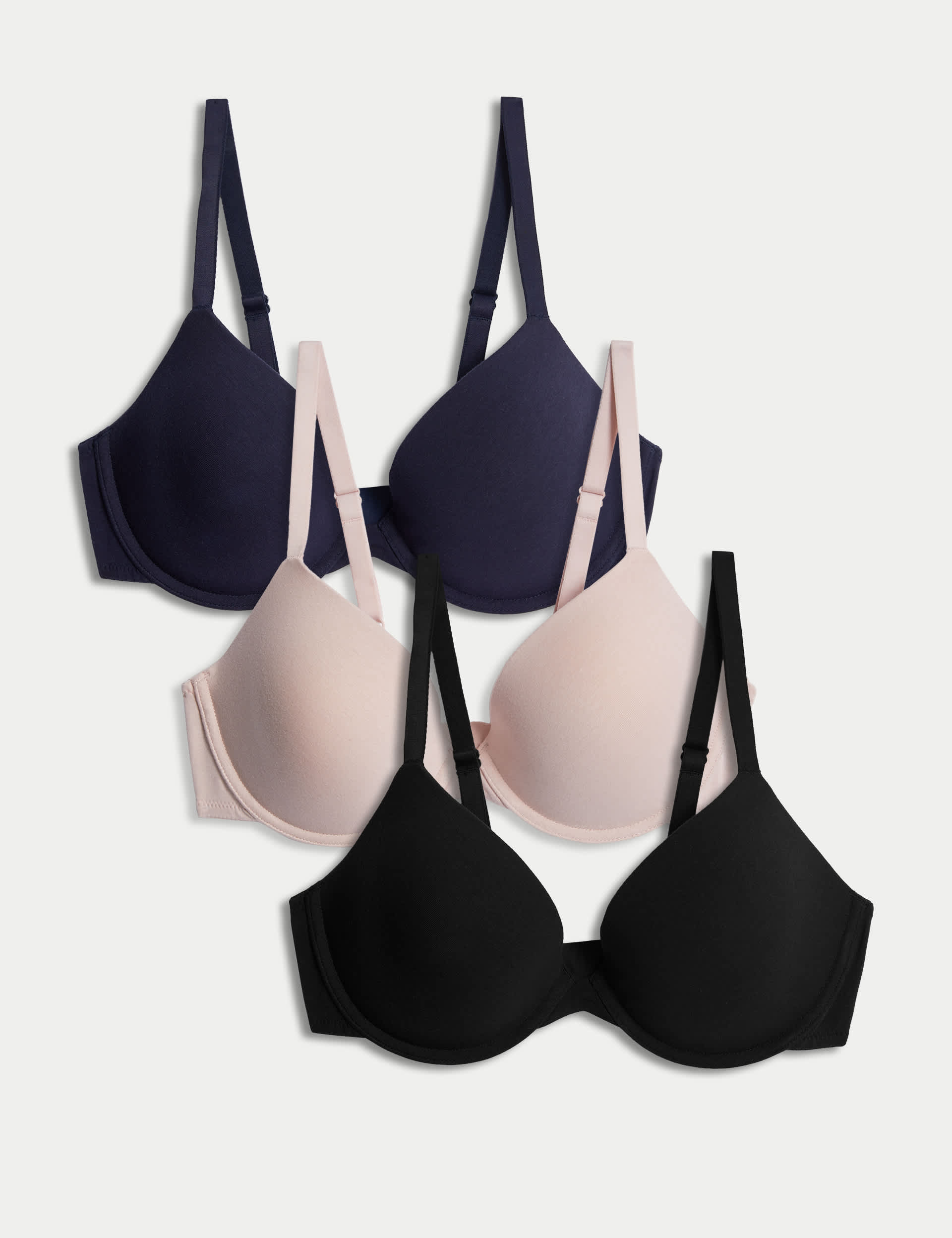 M&S Women's 3pk Wired Plunge T-Shirt Bras A-E - 42D - Soft Pink, Opaline Mix,Soft Pink