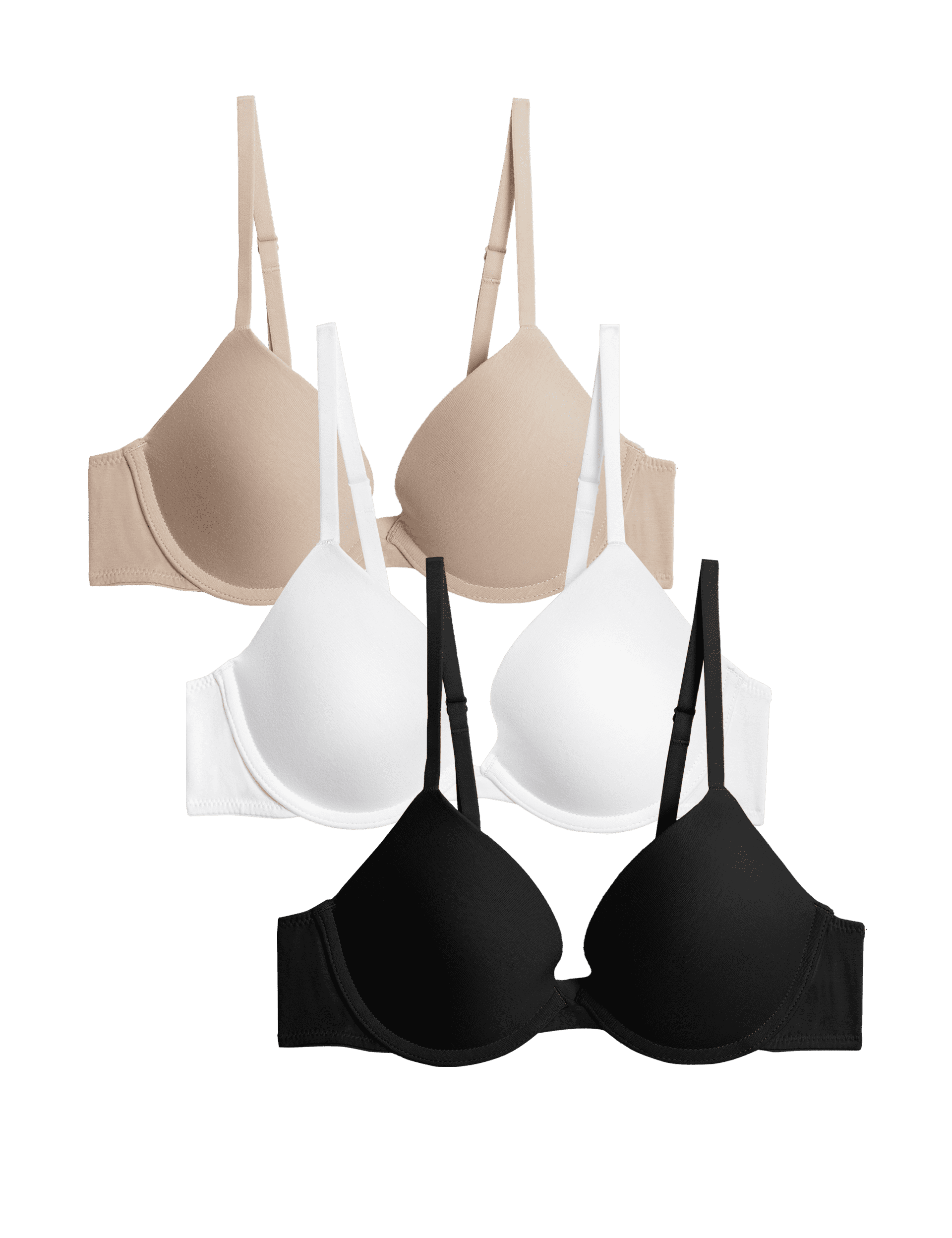 M&S Collection Women's 3pk Wired Plunge T-Shirt Bras A-E - 42D - Opaline Mix, Dark Cranberry,Green M