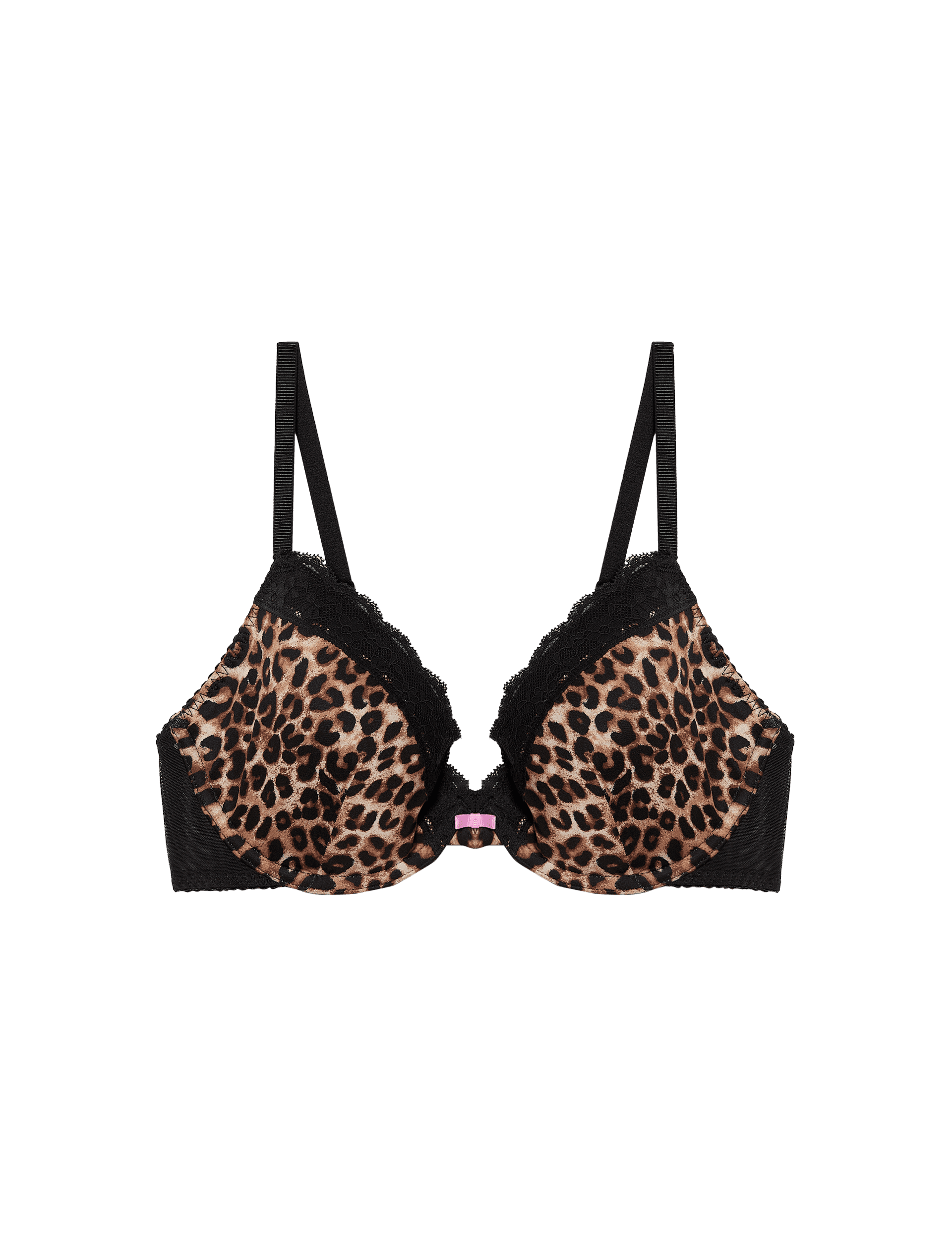 M&S Collection Women's Printed Lace Trim Wired Plunge Bra A-E - 36B - Brown Mix, Brown Mix