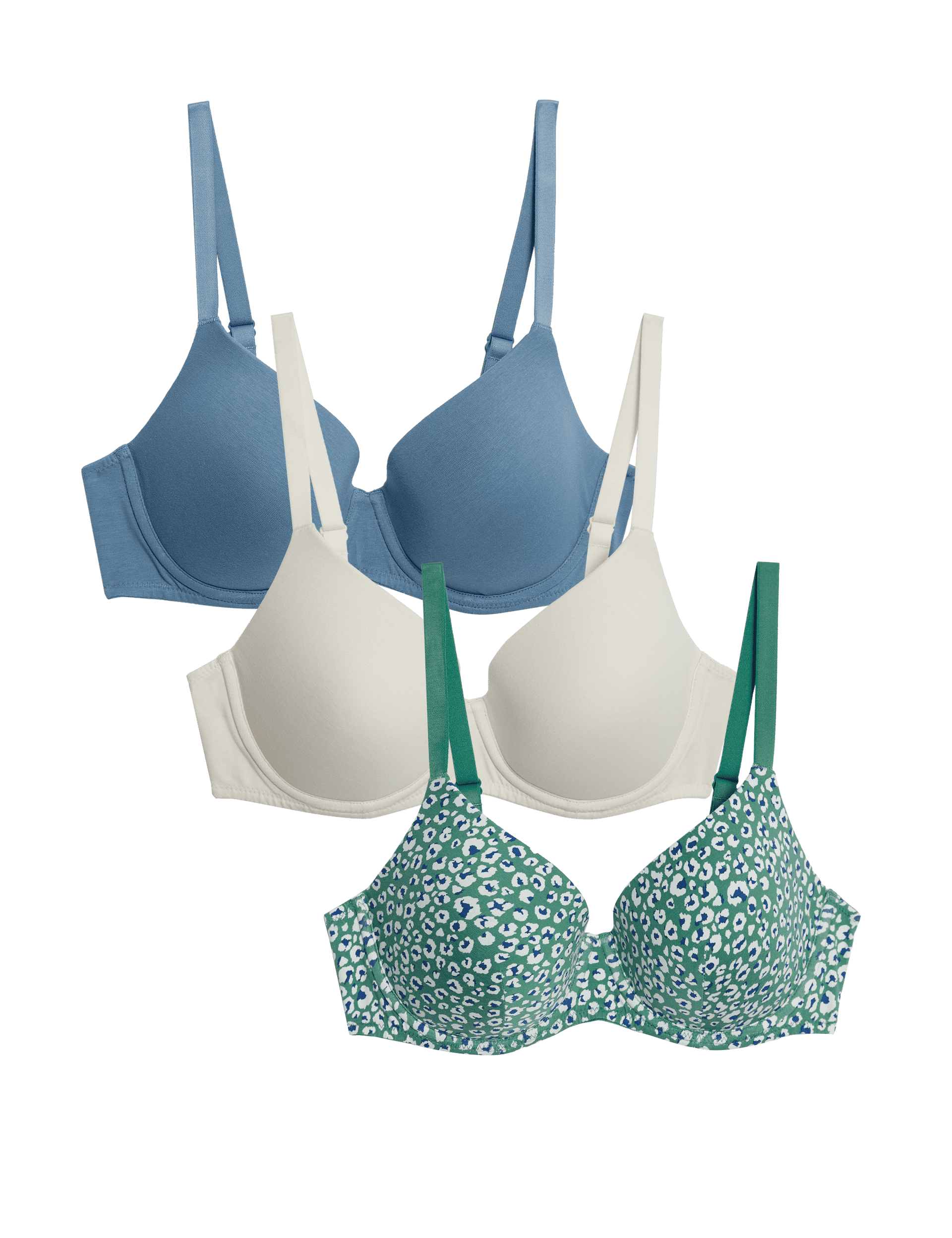 M&S Collection Women's 3pk Cotton Rich Wired T-Shirt Bras A-E - 40B - Sea Green, Sea Green