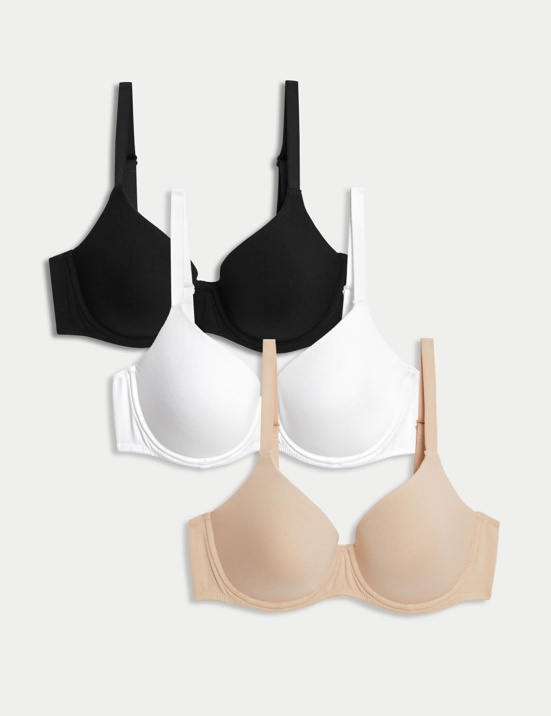 M&S Women's 3pk Wired Full Cup T-Shirt Bras A-E - 36A - Opaline Mix, Opaline Mix,Soft Pink