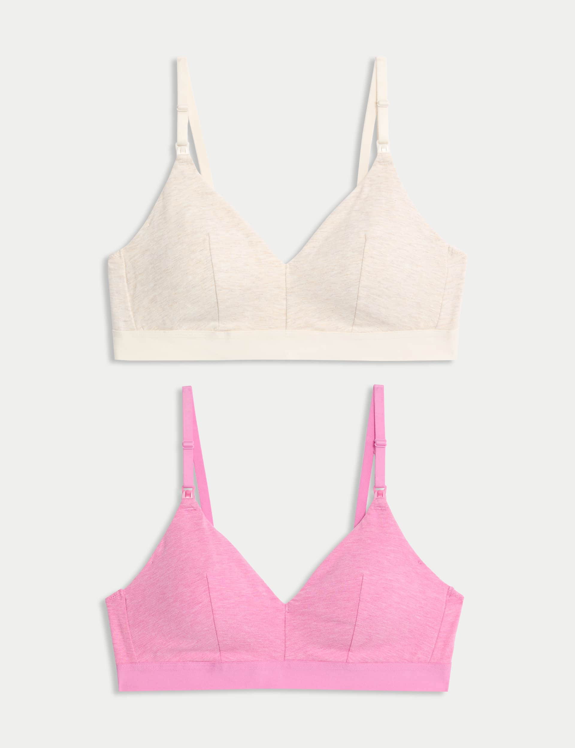 M&S Collection Women's 2 Pack Non Wired Nursing Bras A-D - 12D-E - Oatmeal Mix, Oatmeal Mix,Grey Mix