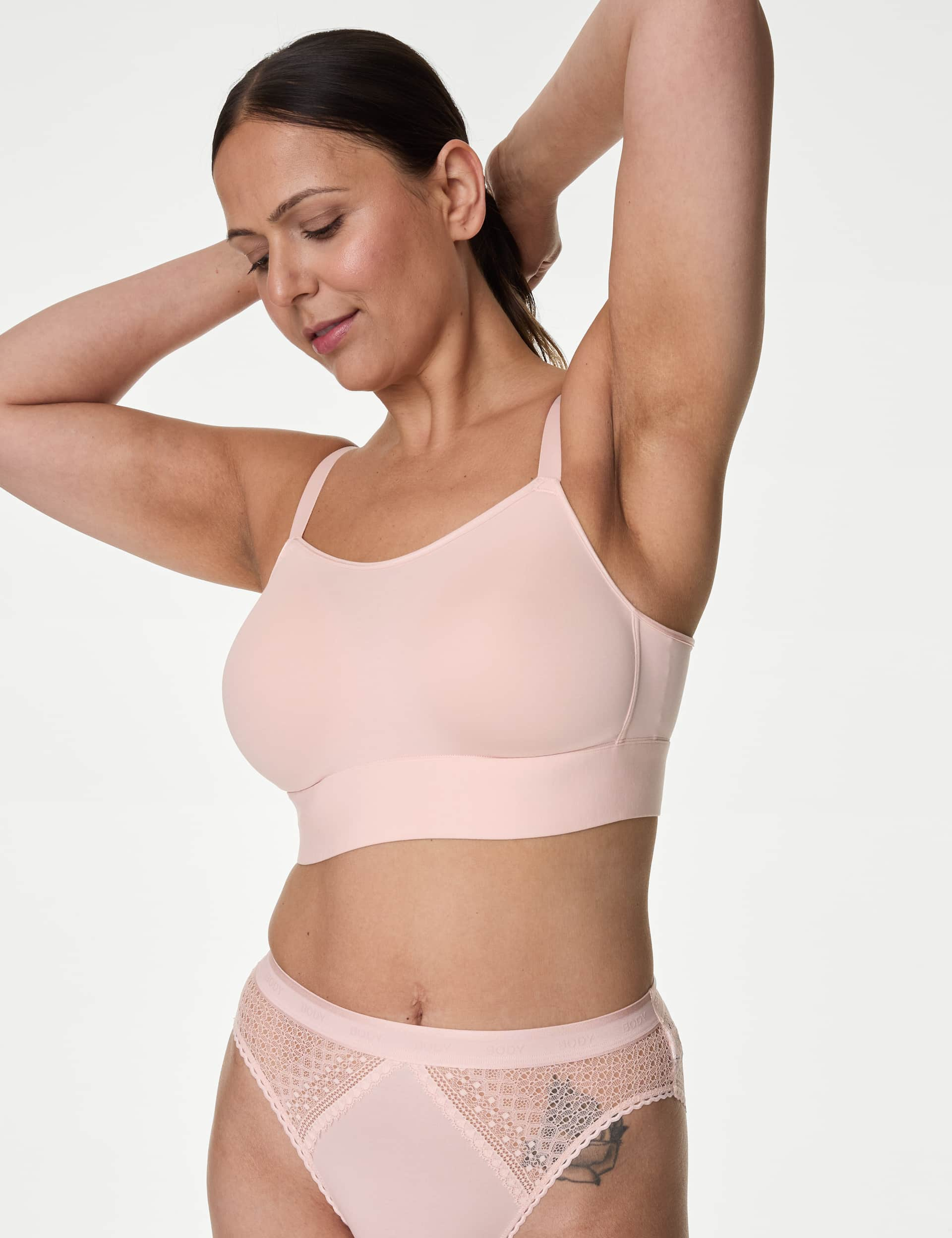 M&S Women's Cotton Non-Wired Post Surgery Cami Bra A-H - 36D - Soft Pink, Soft Pink,White,Grey Marl