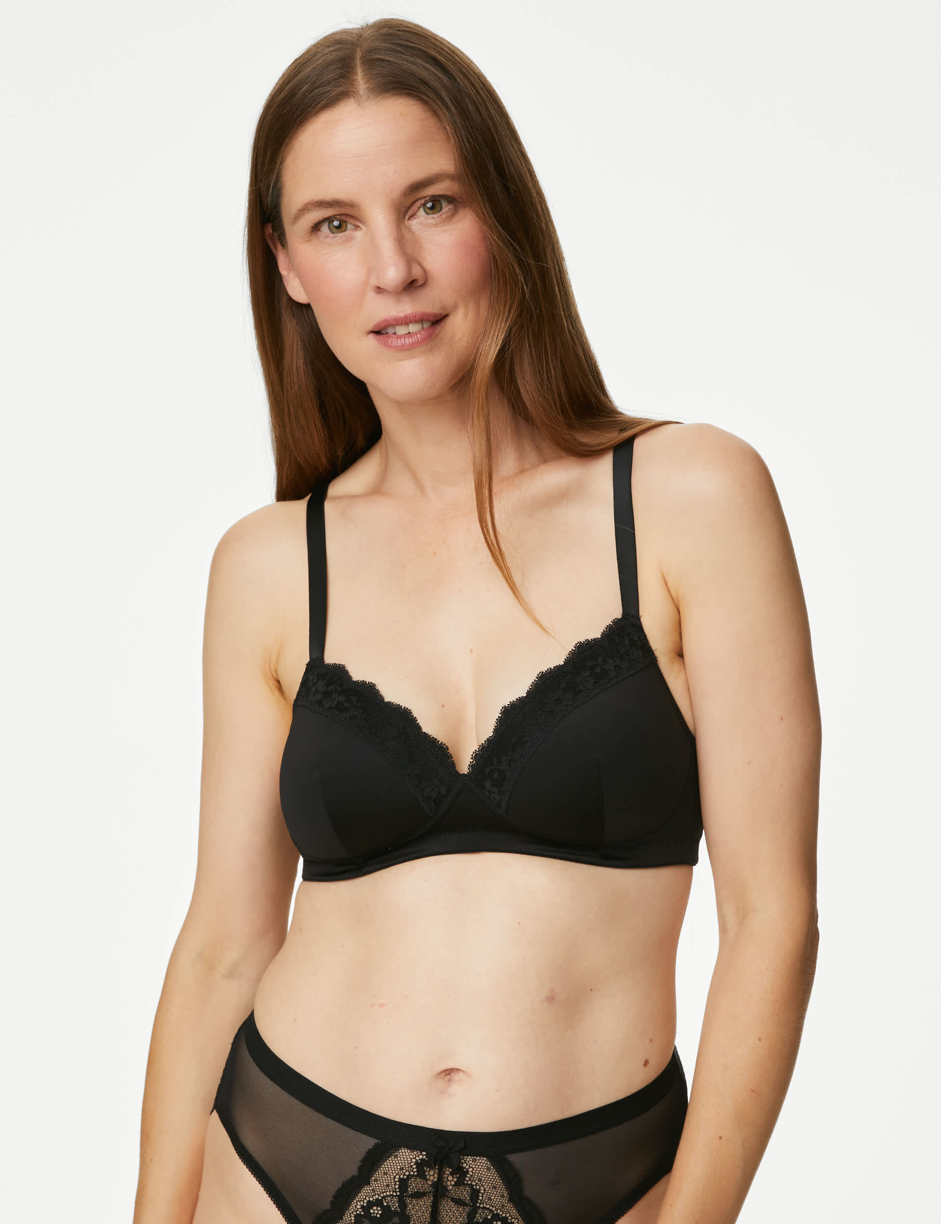 M&S Collection Women's 2 Pack Lace Trim Post Surgery Bras A-E - 40B - Black Mix, Black Mix