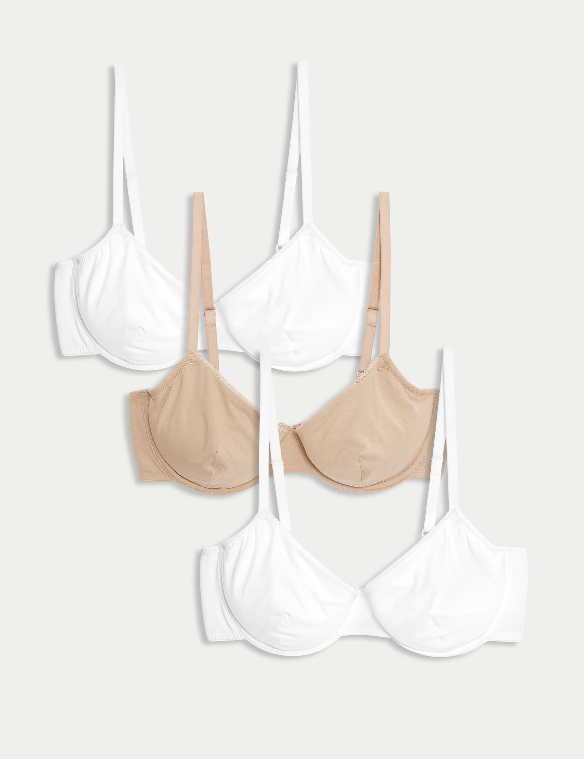 M&S Women's 3pk Cotton Wired Full Cup Bras A-E - 34A - White Mix, White Mix,Navy Mix