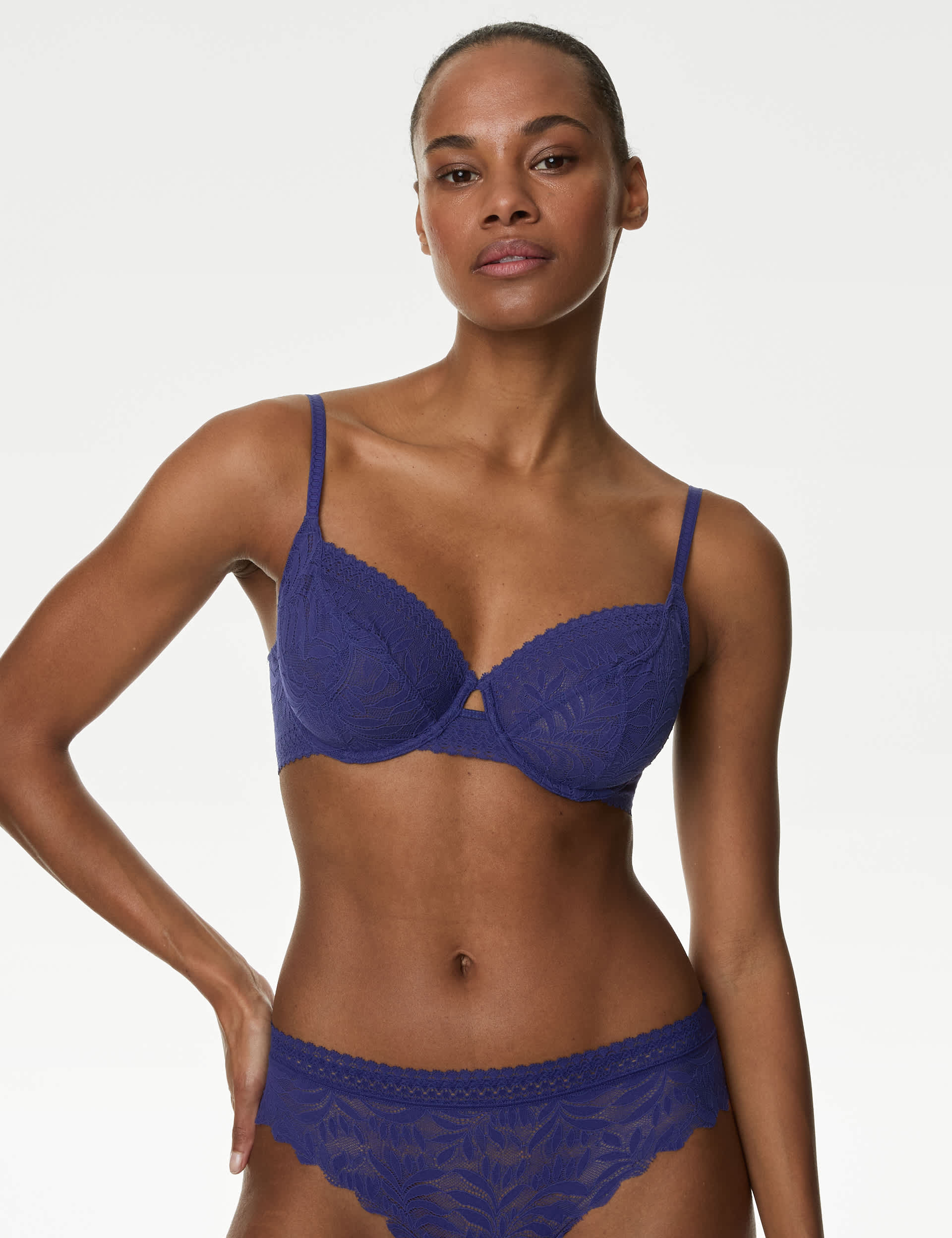 M&S Women's Flexifit Lace Wired Balcony Bra A-E - 36C - Bright Indigo, White,Black,Bright Indigo