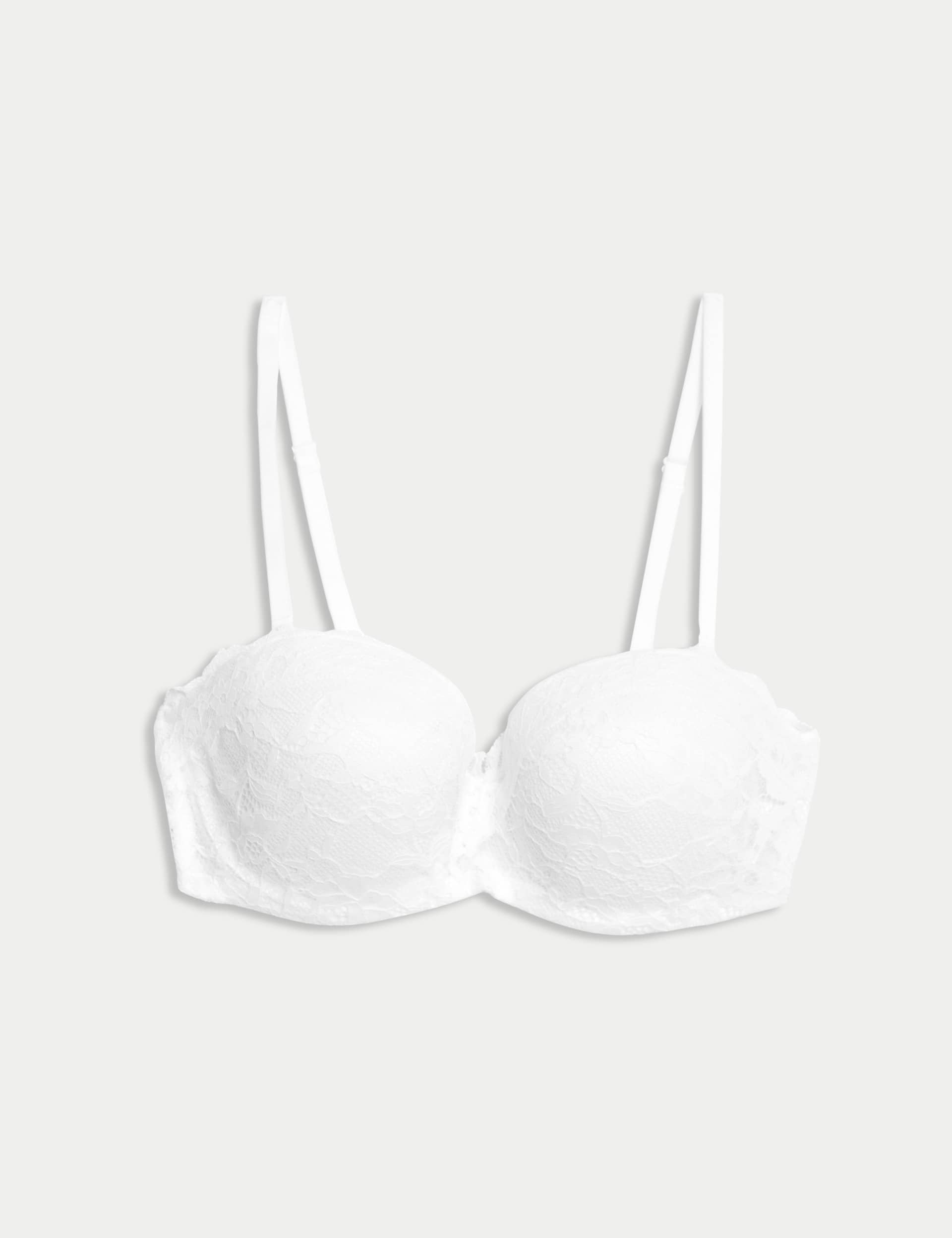 M&S Women's Lace Wired Strapless Bandeau Bra A-E - 36C - White, White,Black,Rose Quartz