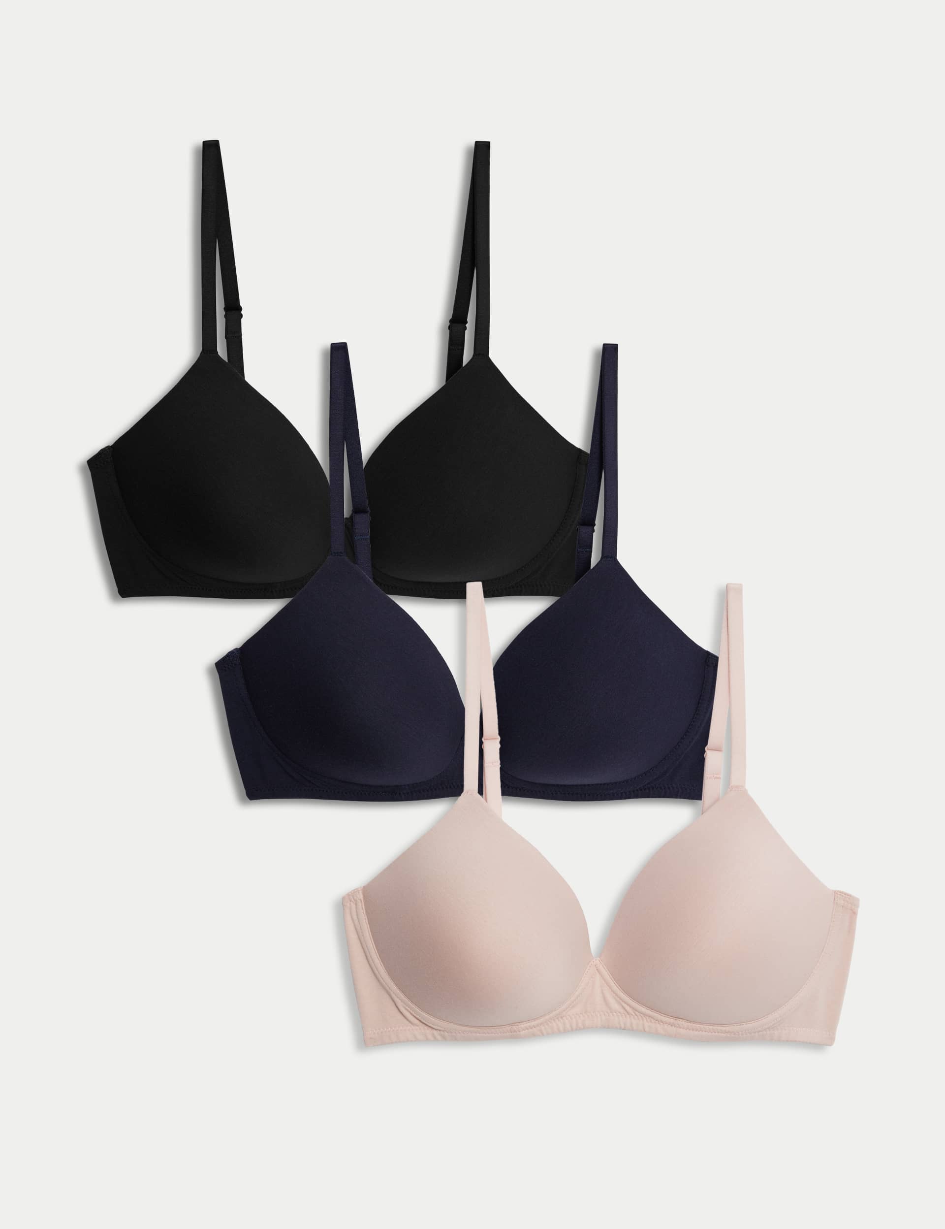 M&S Women's 3pk Non Wired T-Shirt Bras A-E - 36C - Soft Pink, Opaline Mix,Soft Pink