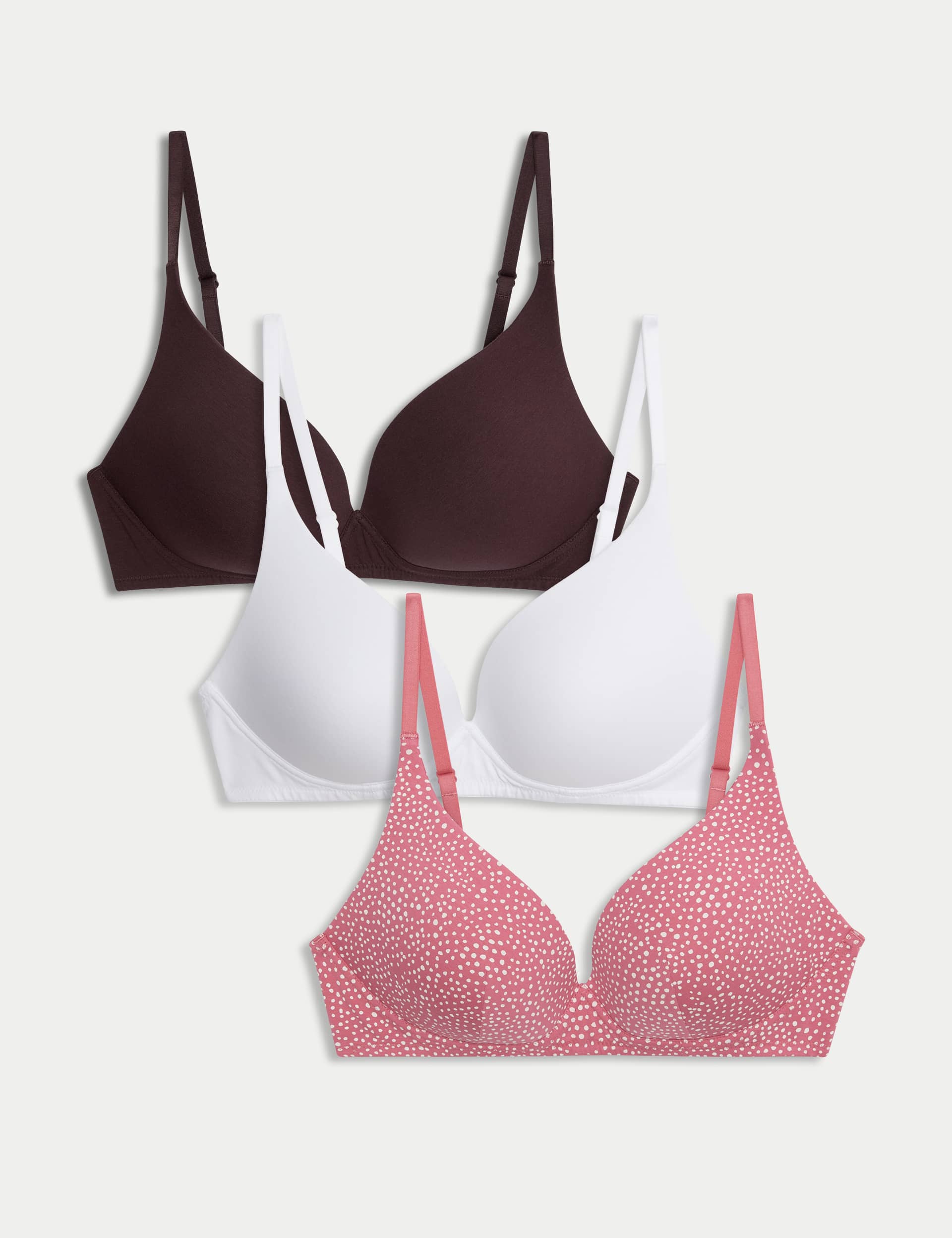 M&S Women's 3pk Cotton Rich Non Wired T-Shirt Bras A-E - 34A - Pink Mix, Pink Mix