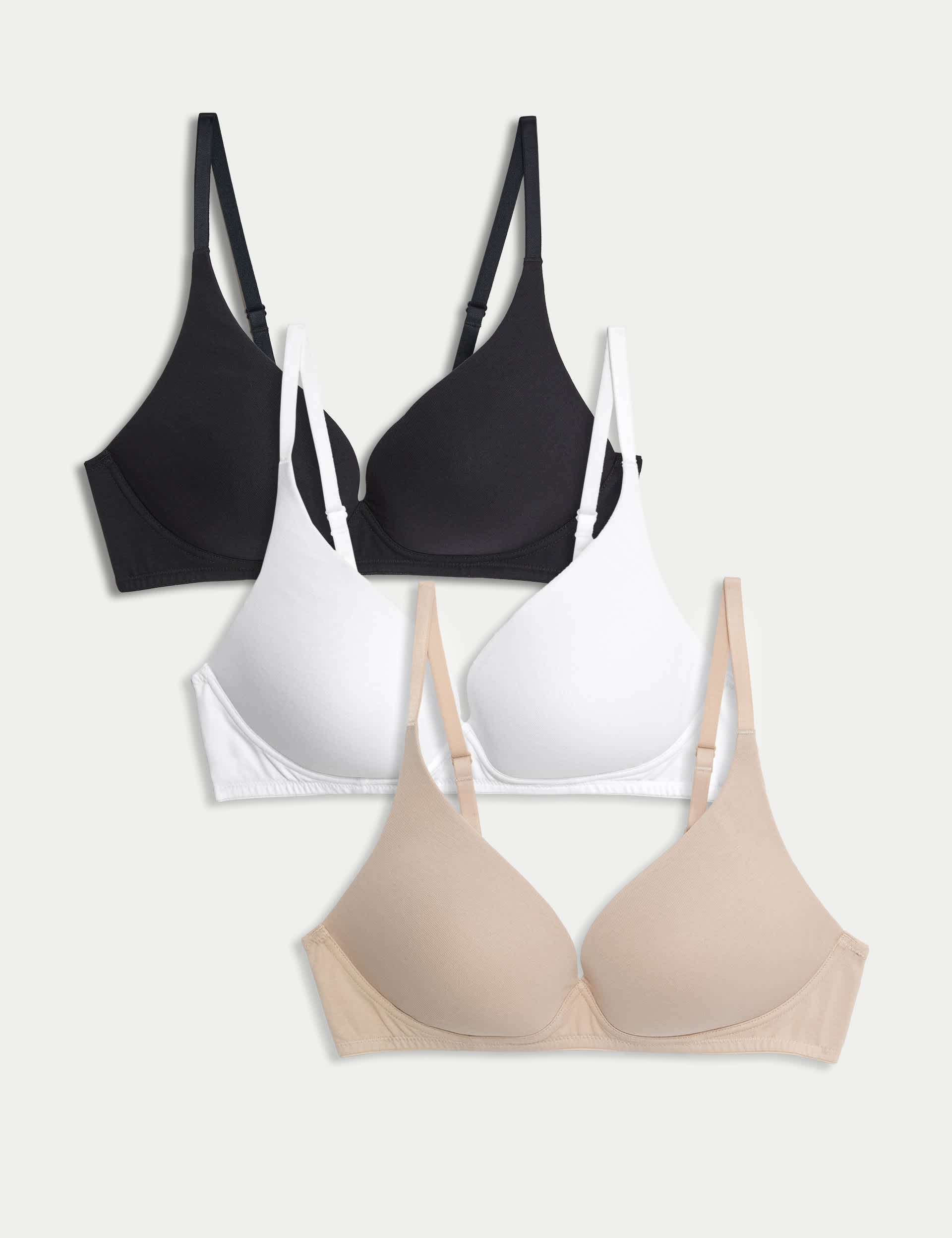 M&S Women's 3pk Non Wired Plunge T-Shirt Bras A-E - 38C - Opaline Mix, Opaline Mix,Soft Pink