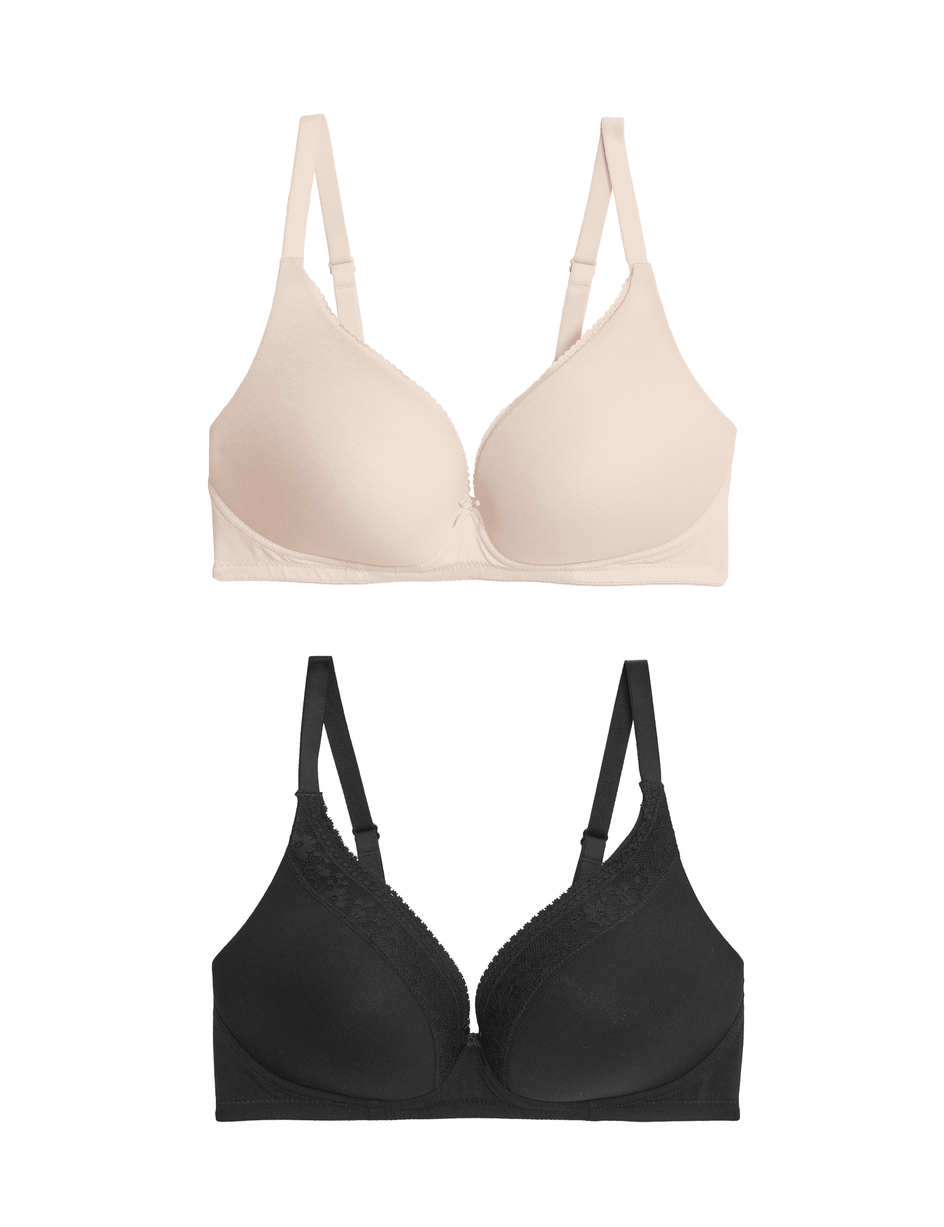 Women's2 PackCottonPlungeLoungeBra-36B - Pale Rose, White,Pale Rose