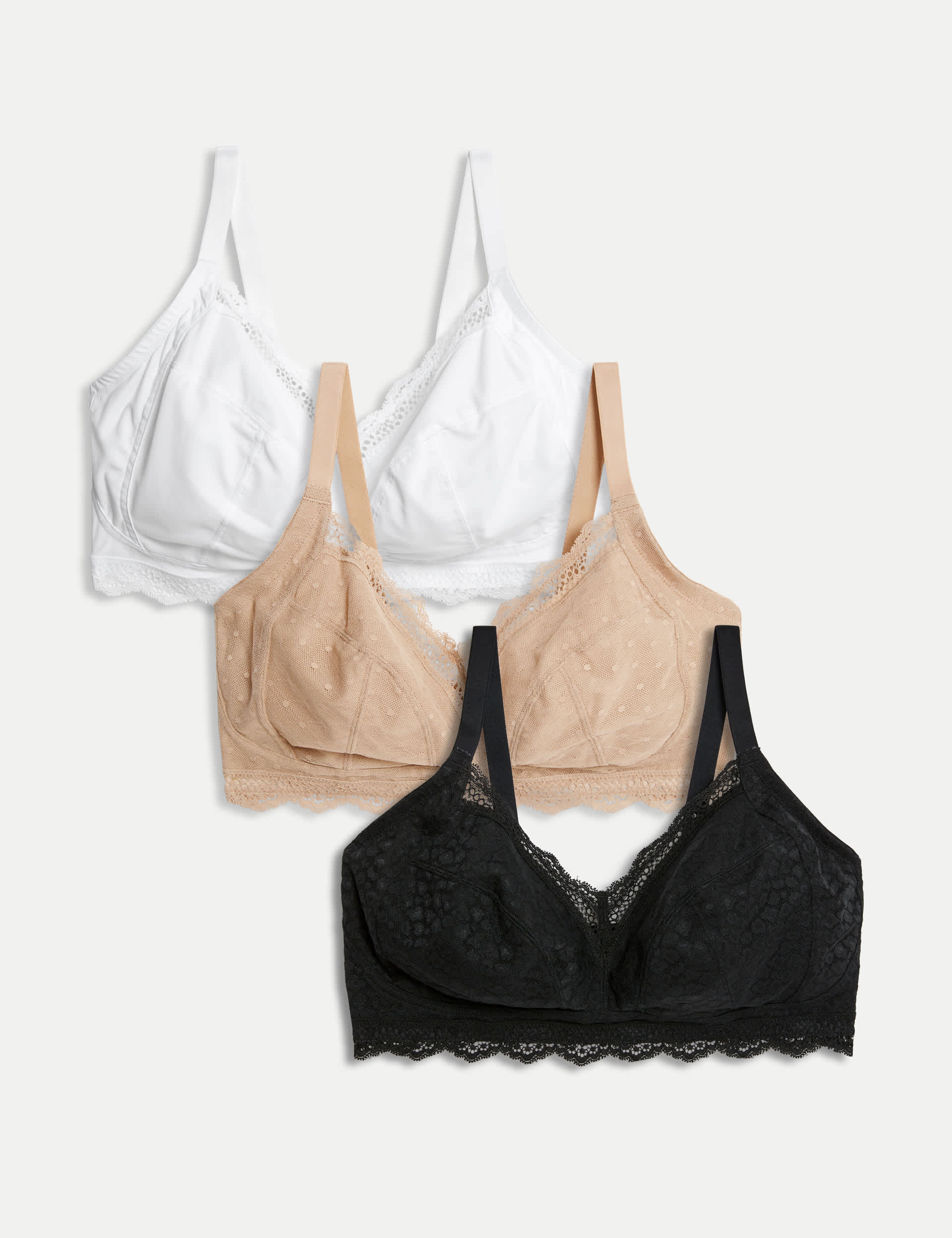 M&S Women's 3pk Lace Trim Non Wired Bralettes F-H