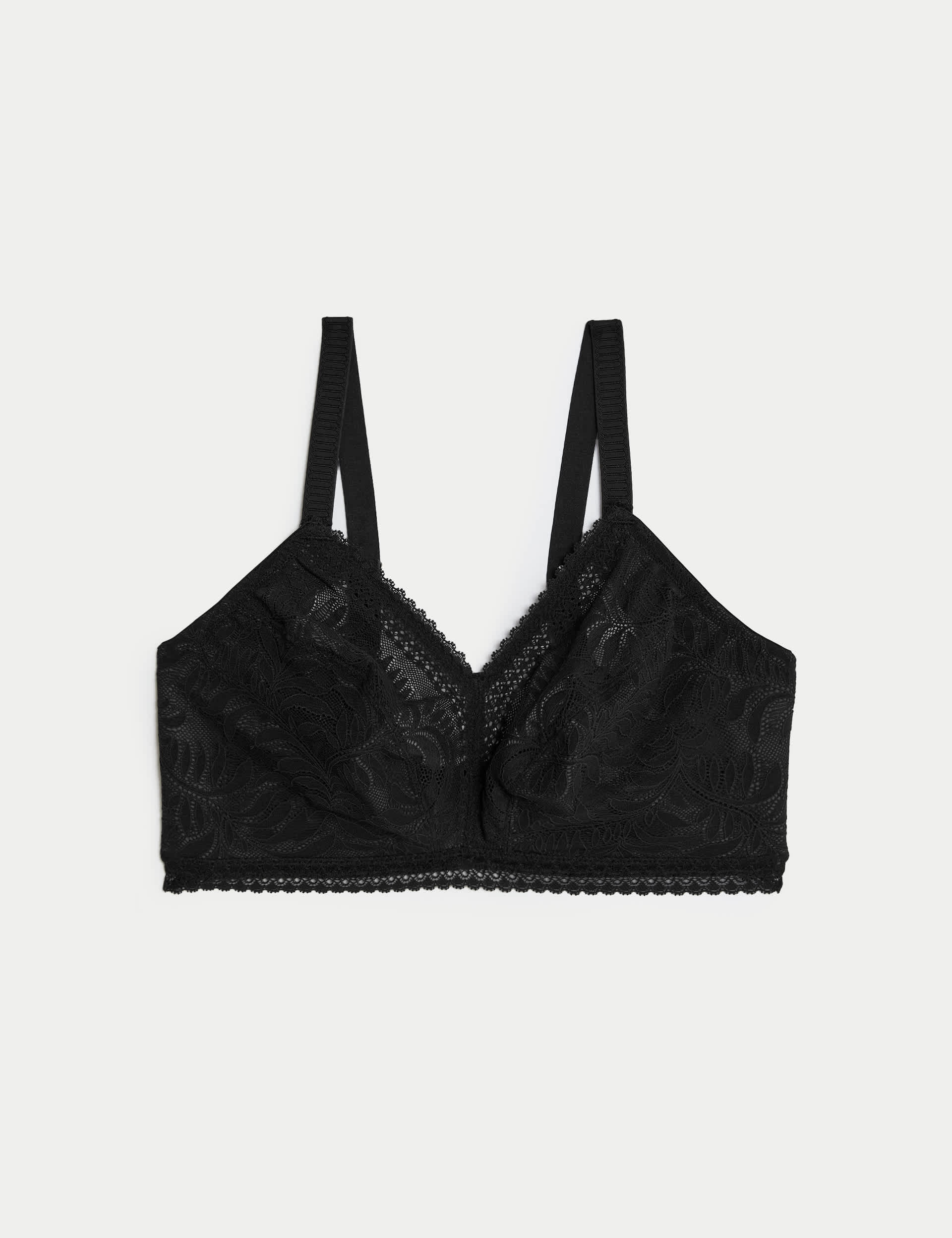 M&S Women's Flexifit™ Lace Non Wired Bralette F-H - 36F - Black, Black,Bright Indigo,White