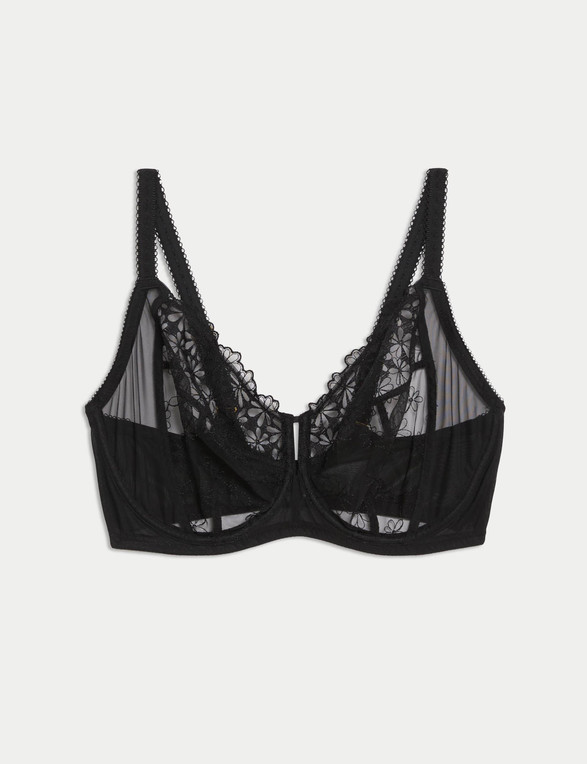 M&S Women's Embroidered Wired Extra Support Bra (F-H) - 36F - Black, Black