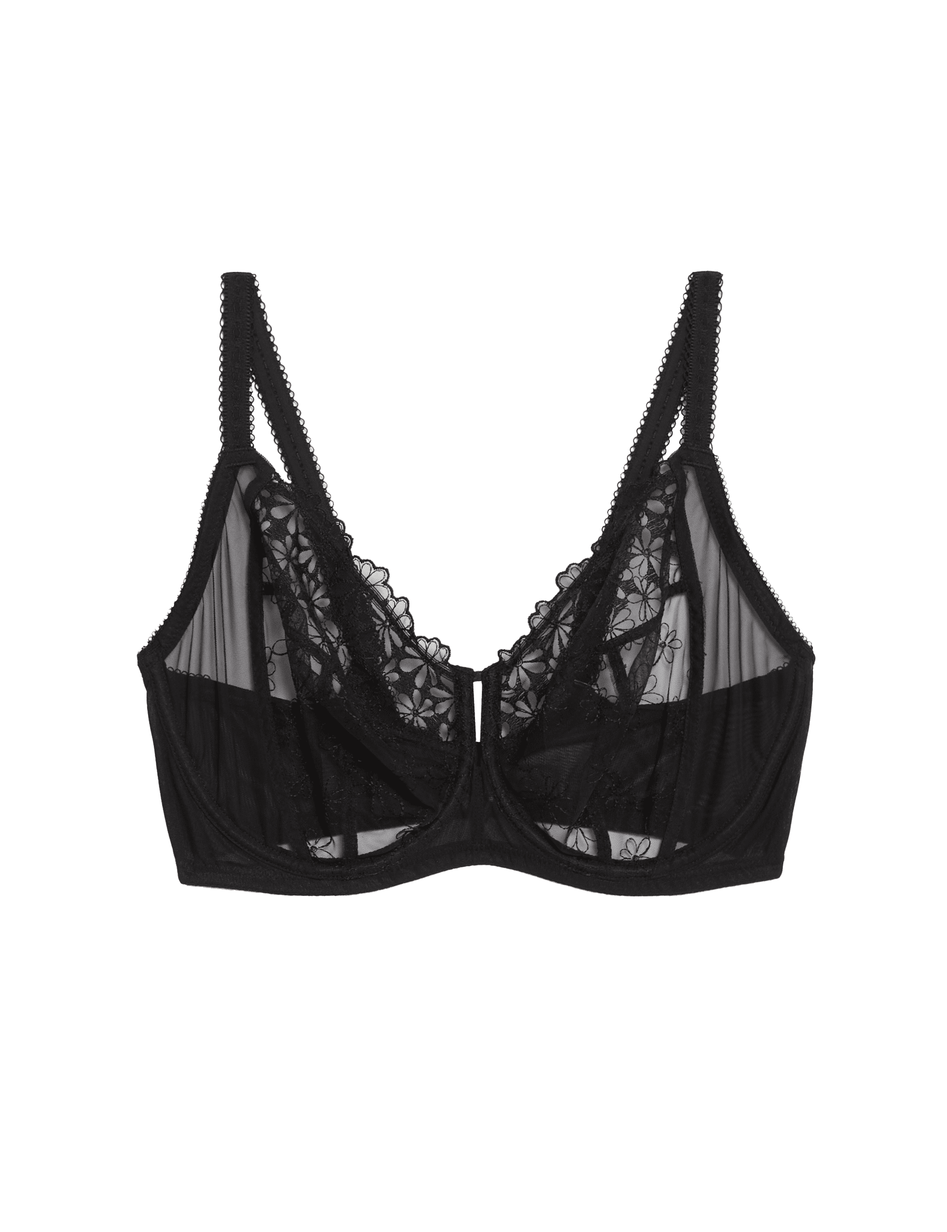 M&S Collection Women's Embroidered Wired Extra Support Bra (F-H) - 36F - Black, Black