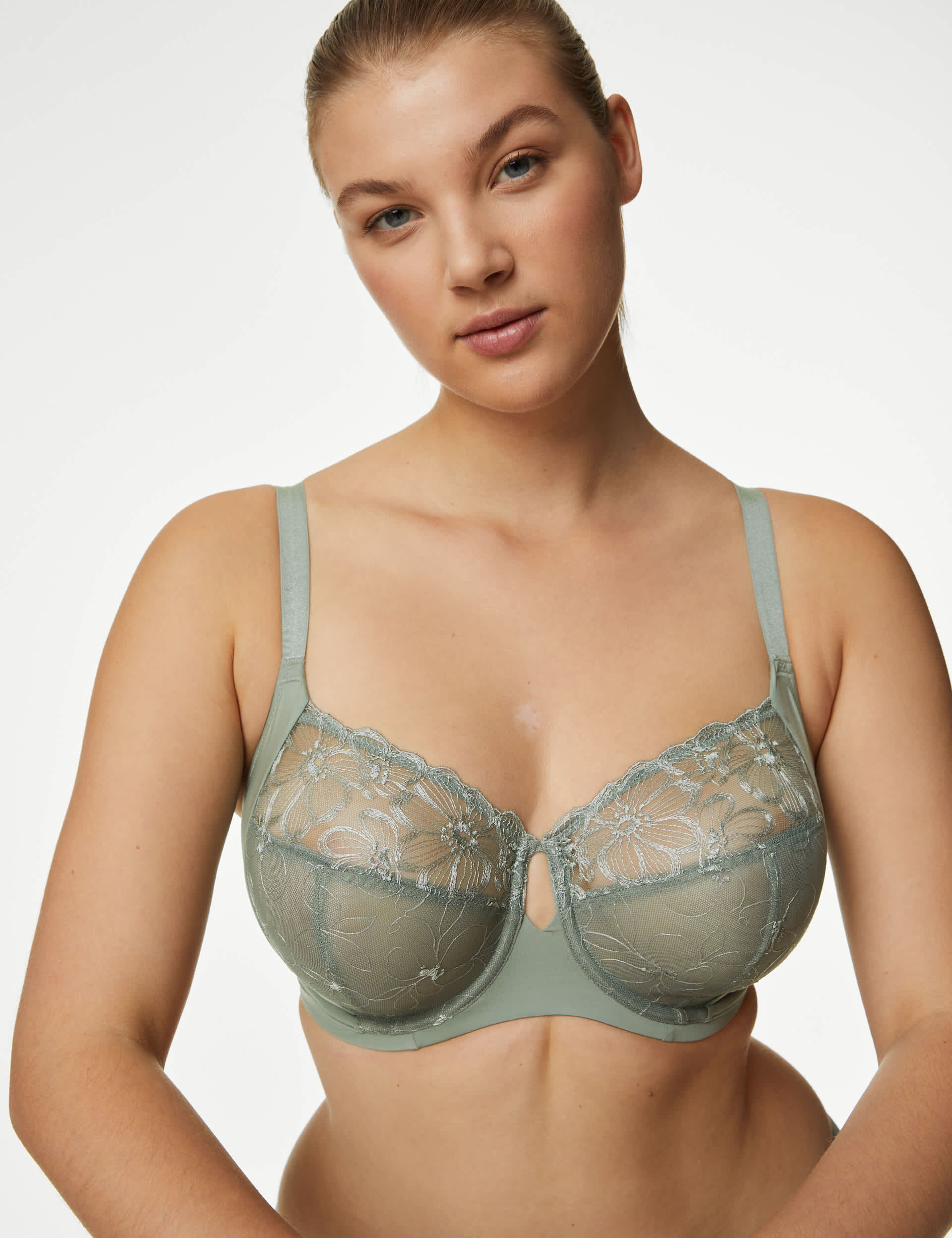 M&S Women's Embrace Wired Extra Support Bra F-J - 36F - Dusty Green, White,Black,Dusty Green