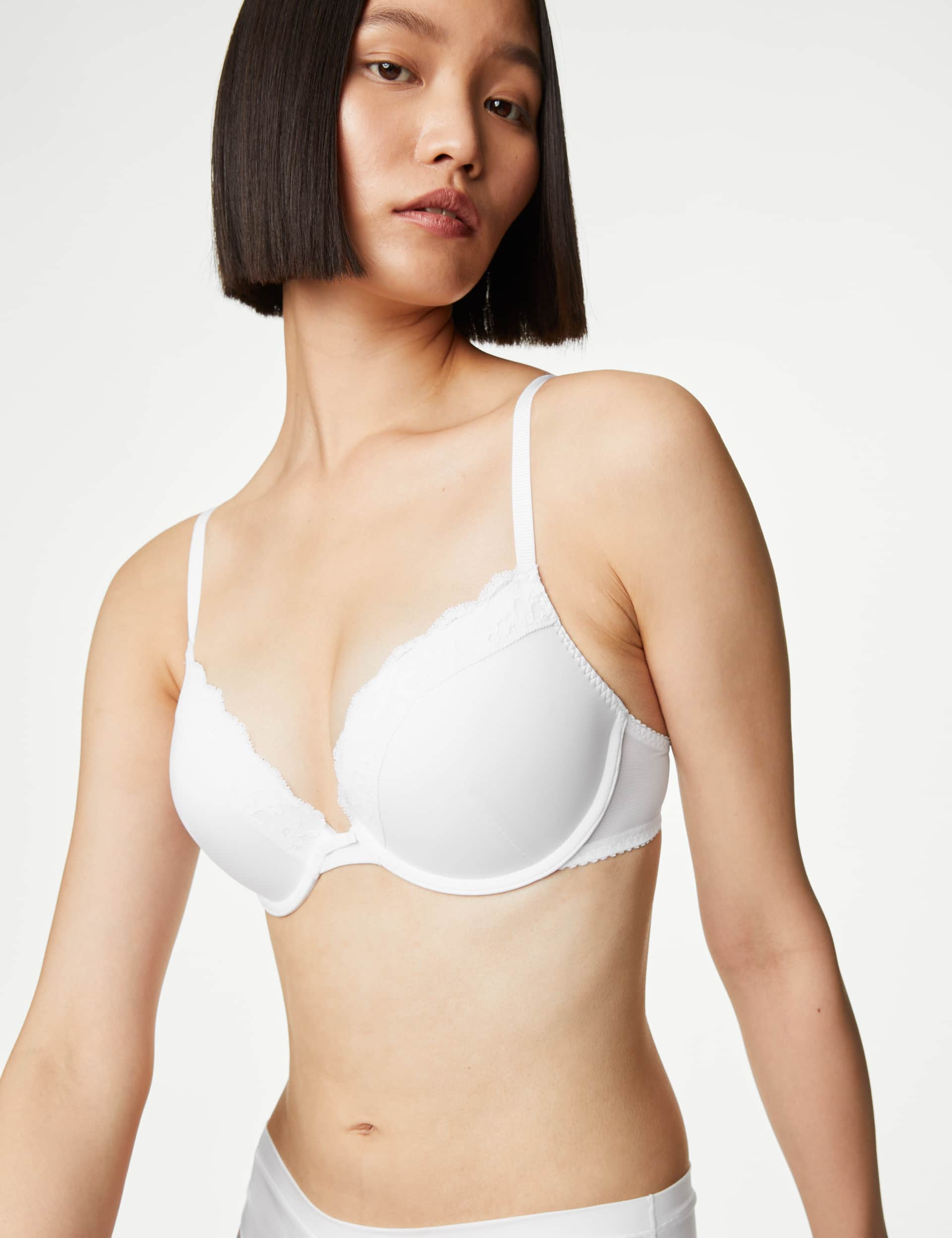 M&S Women's Lace Wired Push-Up Bra A-E - 34D - White, Black,White