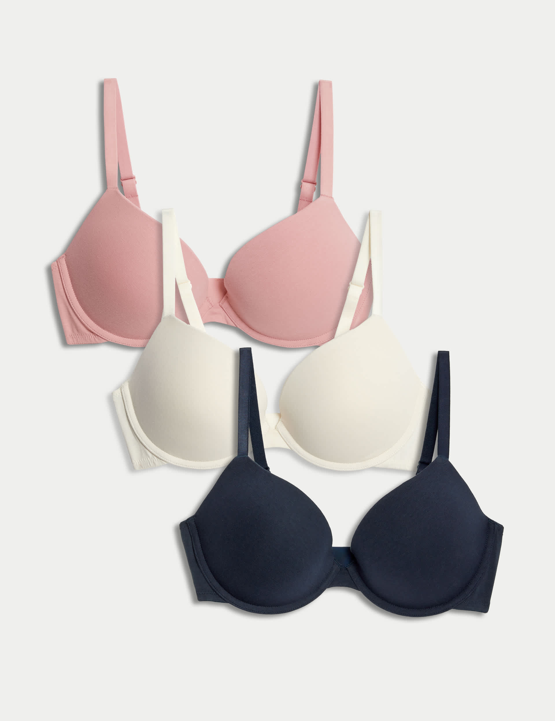 M&S Women's 3pk Cotton Wired Push-Up Bras A-E - 36C - Navy Mix, Navy Mix,Opaline Mix