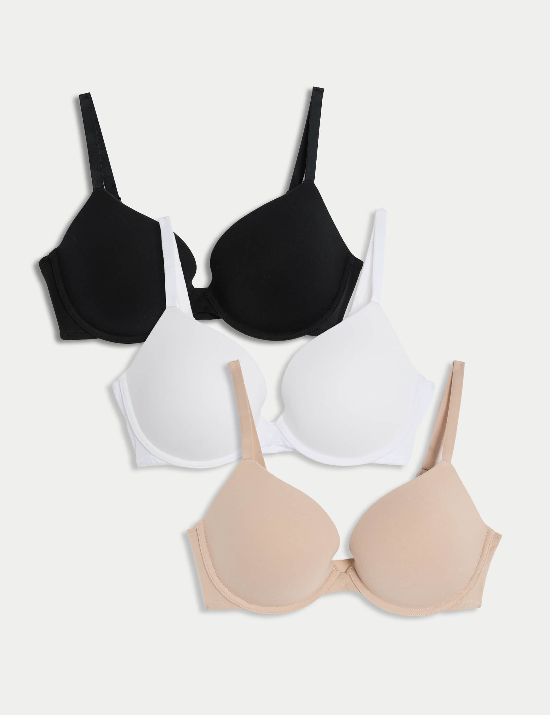 M&S Women's 3pk Cotton Wired Push-Up Bras A-E - 36C - Opaline Mix, Opaline Mix,Navy Mix