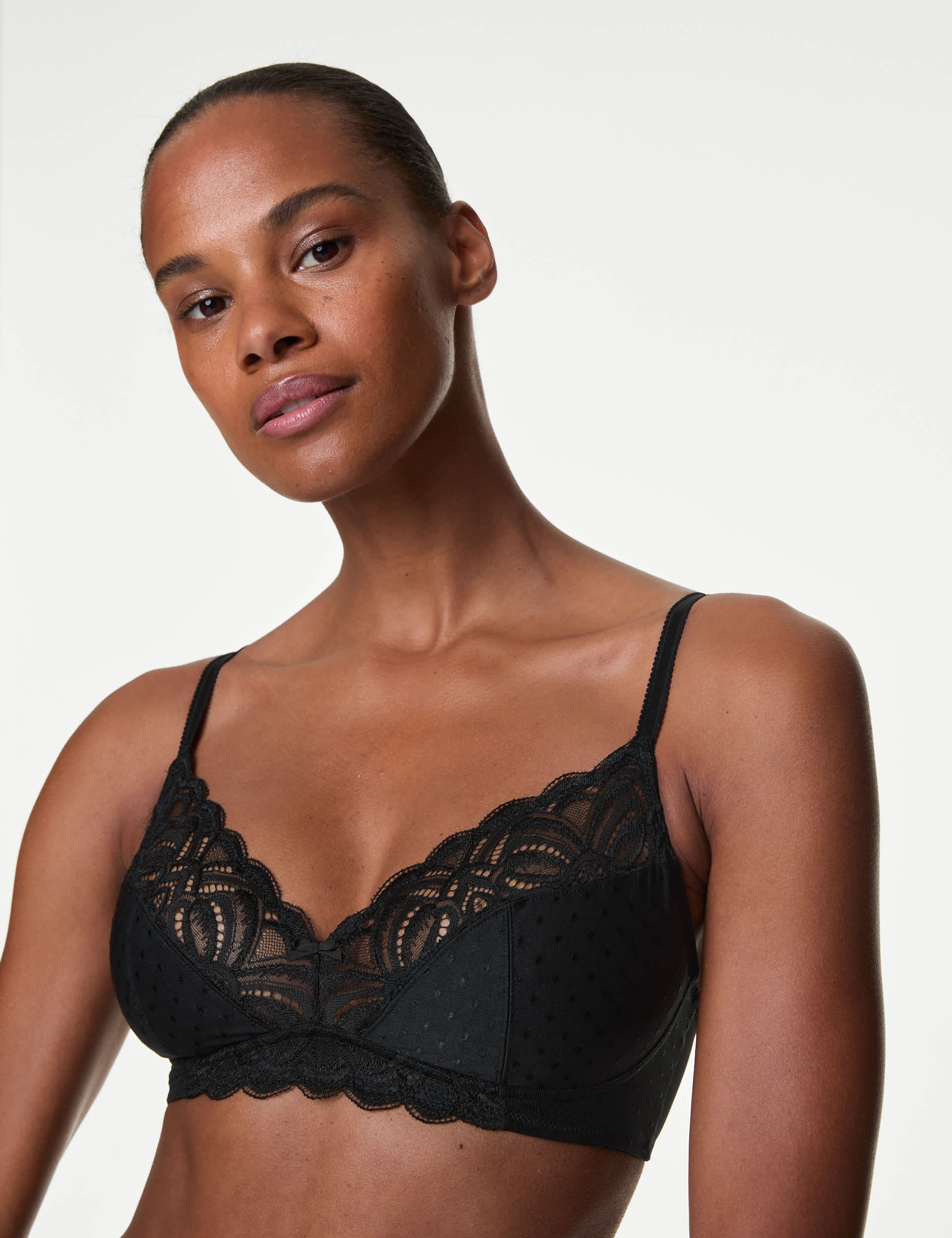 M&S Women's Amelia Lace Non Wired Full Cup Bra (A-E) - 42D - Black, Black,White