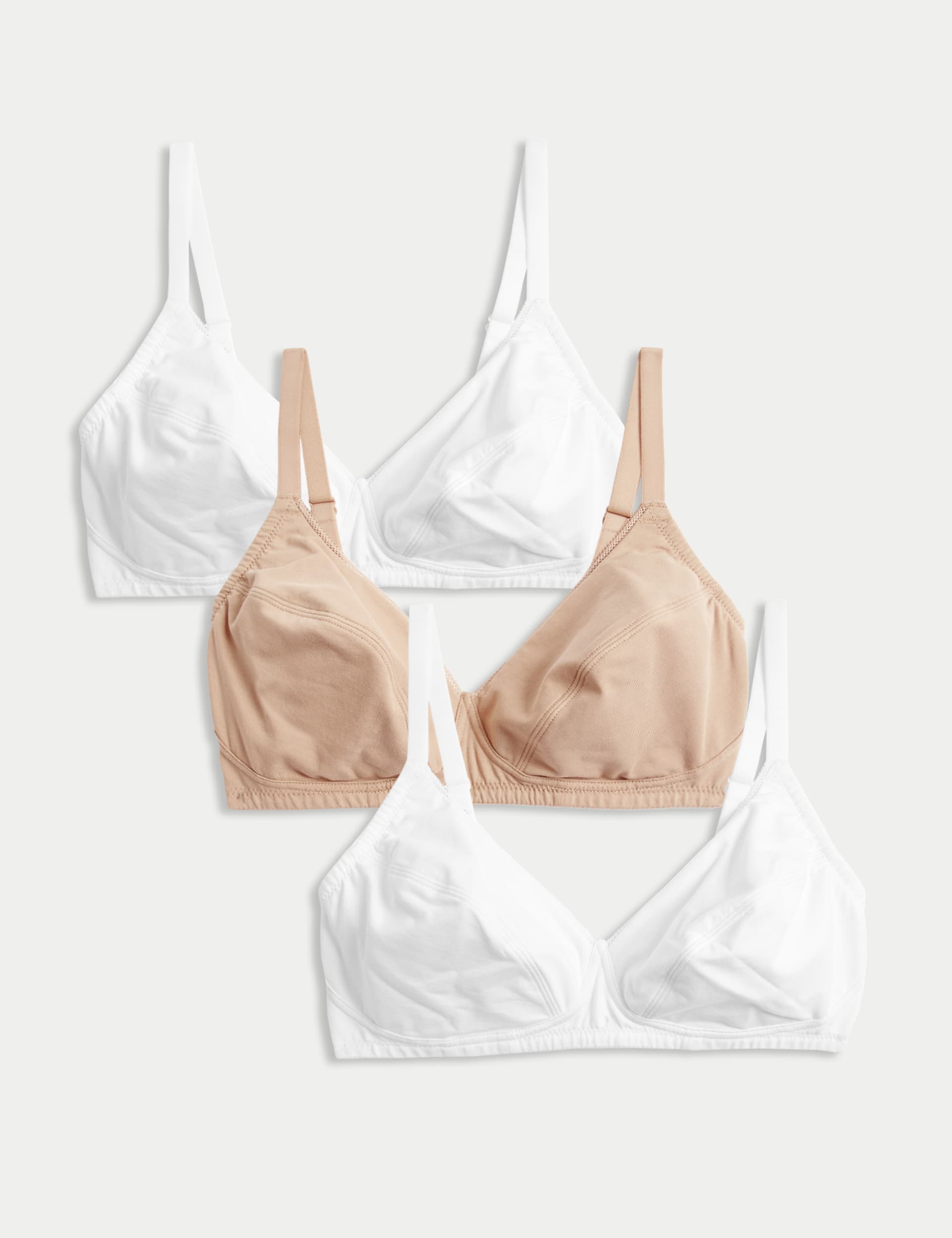 M&S Women's 3pk Cotton Non Wired Full Cup Bras A-E - 32C - White Mix, White Mix