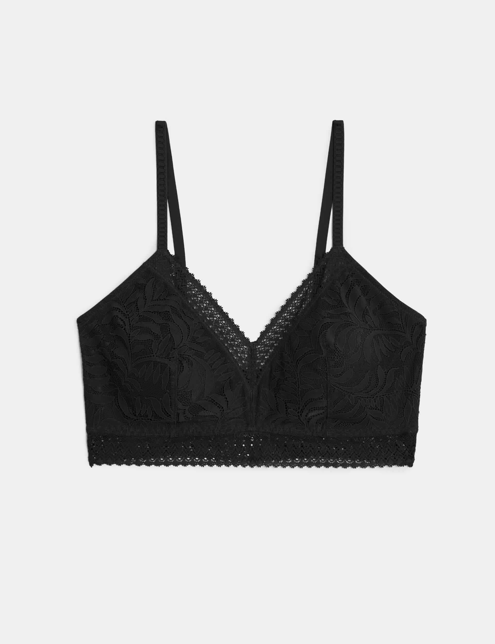 M&S Collection Women's Flexifit Lace Non Wired Bralette - 16D-E - Black, Black