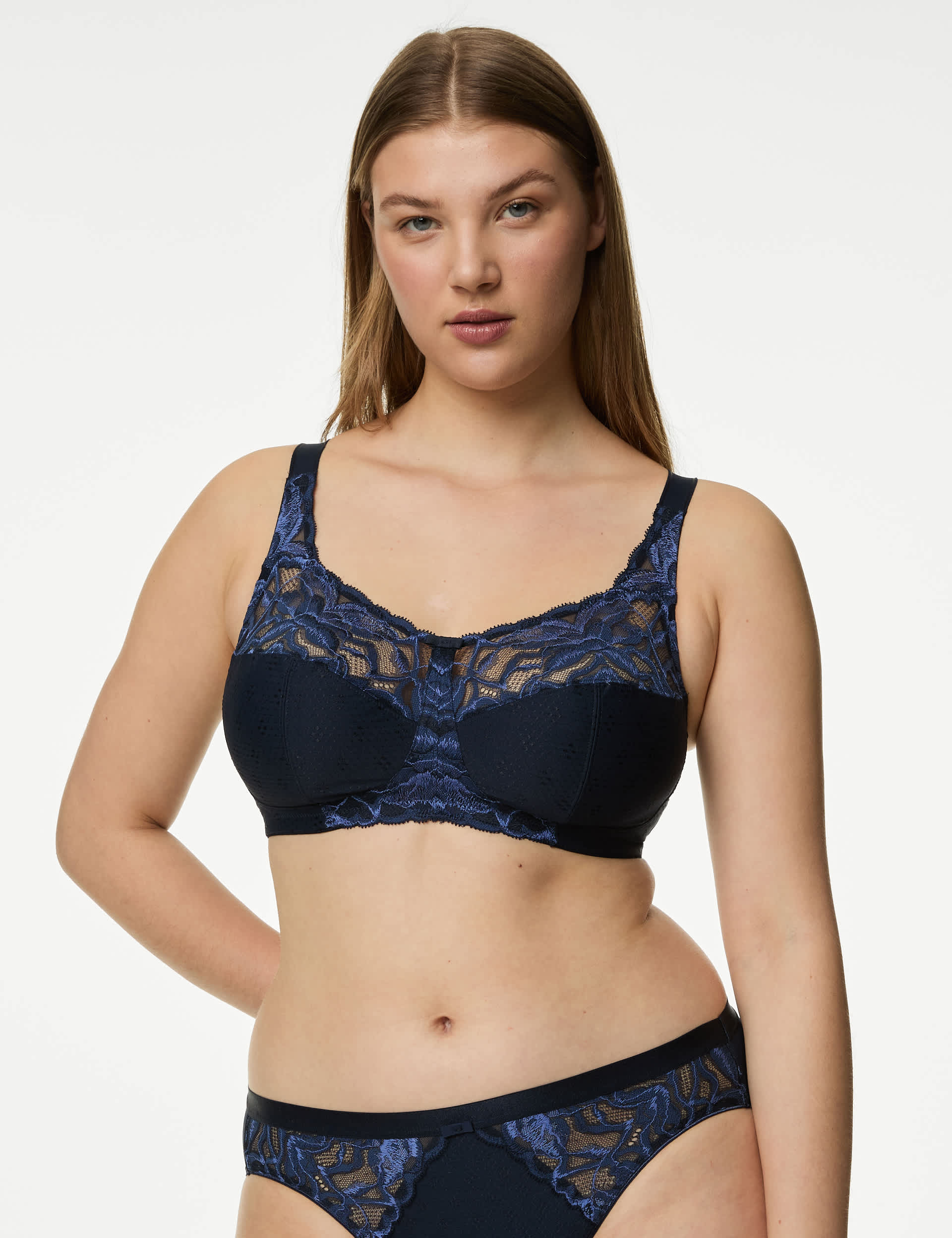 M&S Women's Wild Blooms Non Wired Total Support Bra B-H - 44D - Navy, Navy