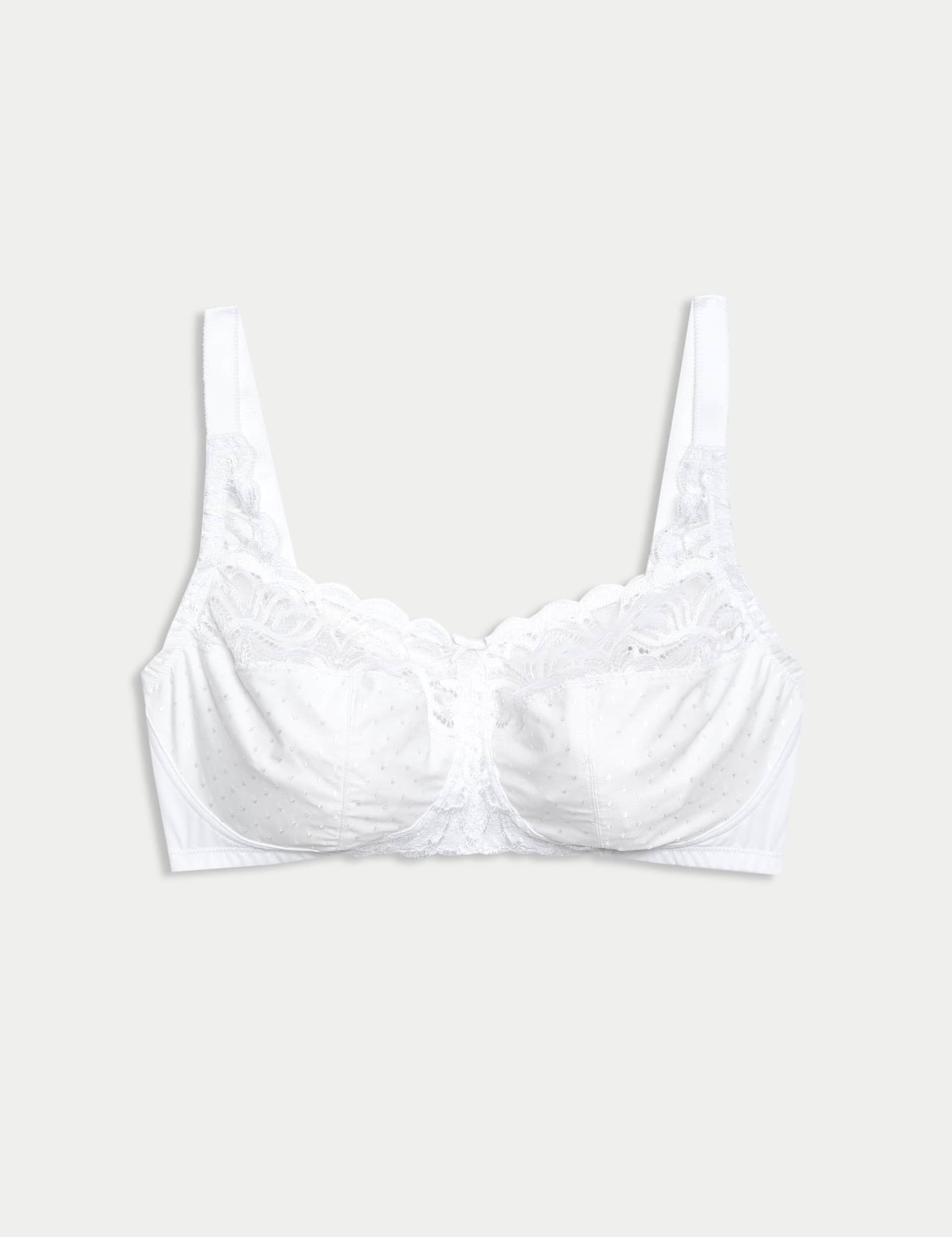 M&S Women's Amelia Lace Non Wired Total Support Bra B-H - 38F - White, White,Black