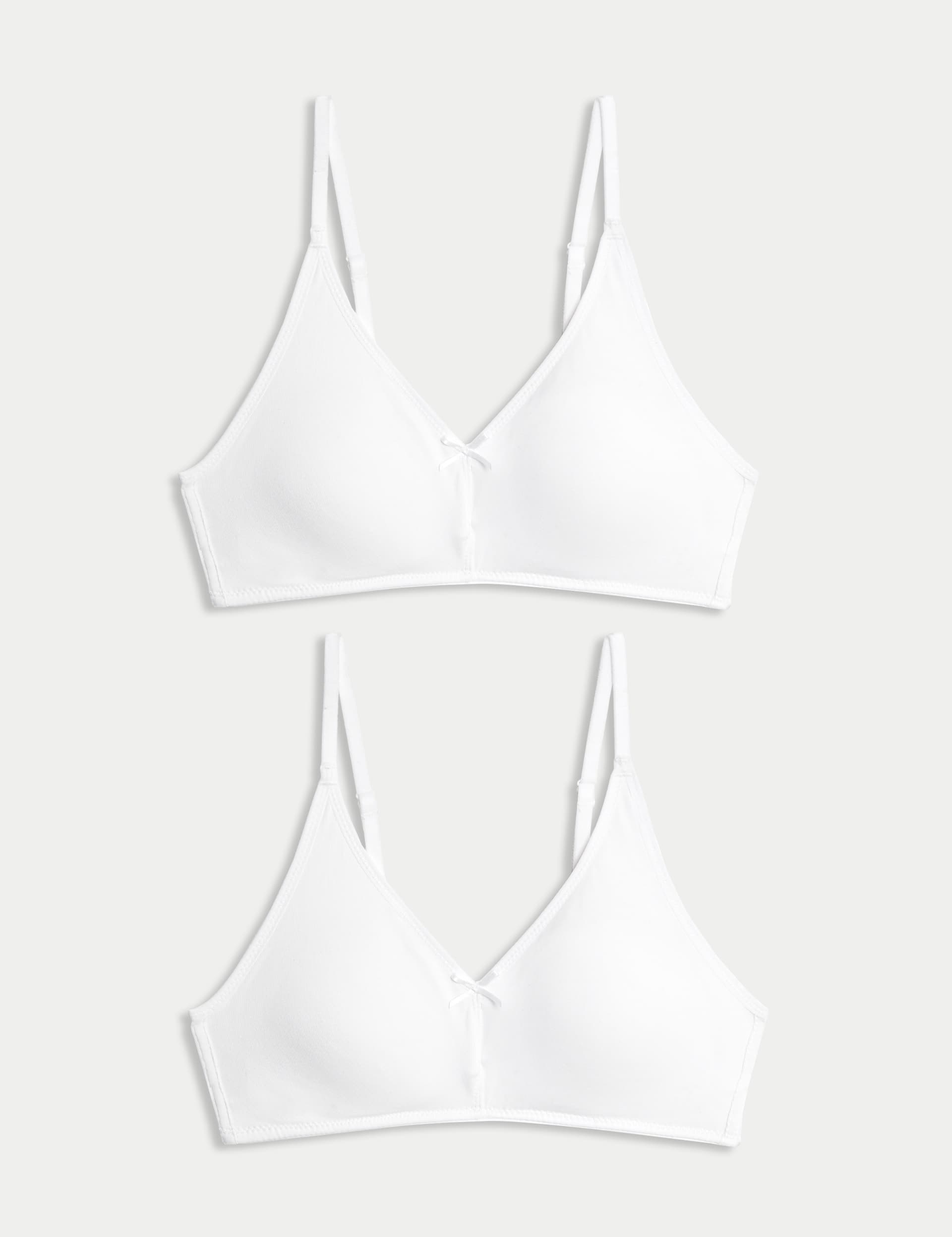 M&S Women's 2pk Non-Wired Bralette First Bra AA-D - 32B - White/White, Black/Grey,White/White